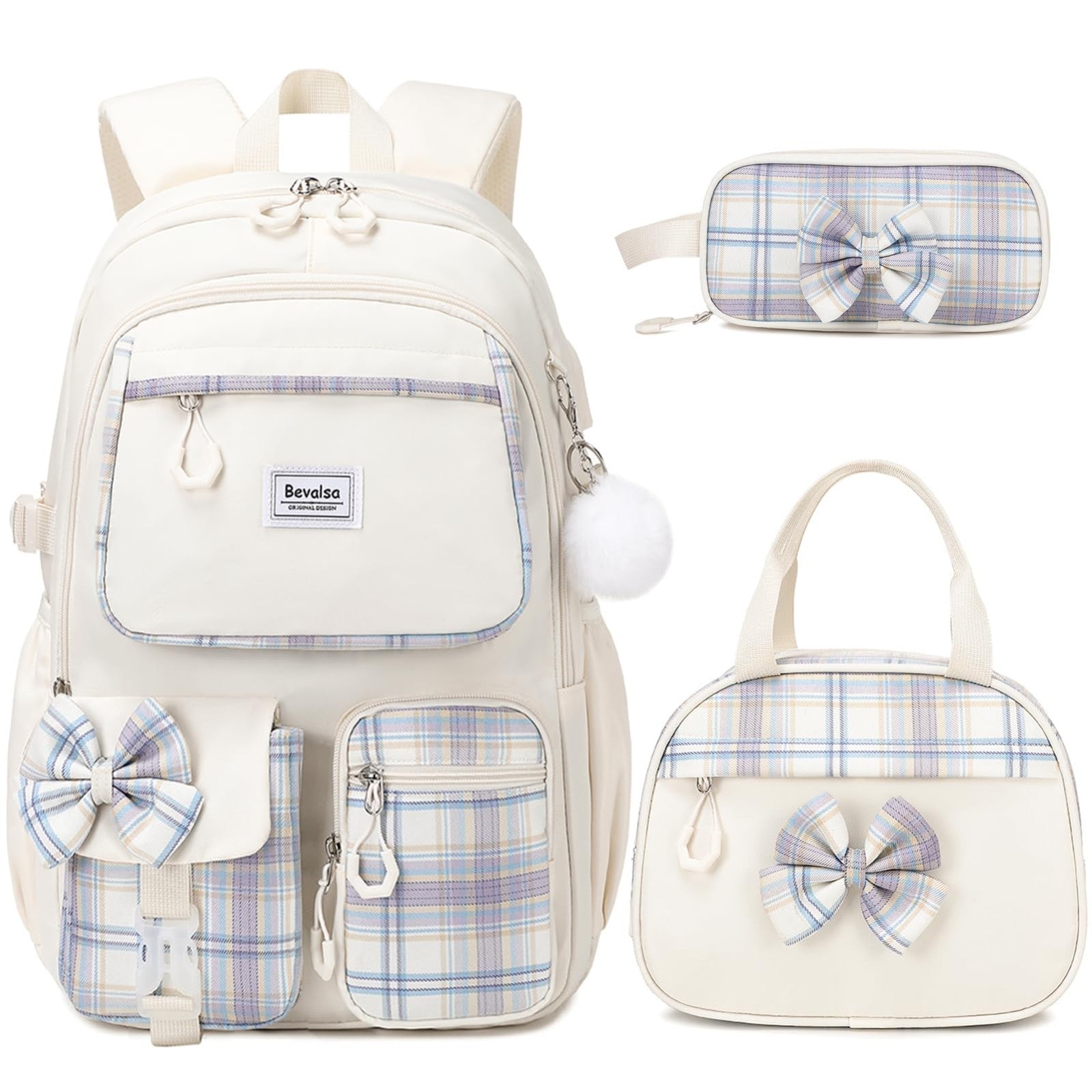 Cute Bow Backpack for Girls   School Bag with Lunch Bag & Pen Case, Stylish & Fu1