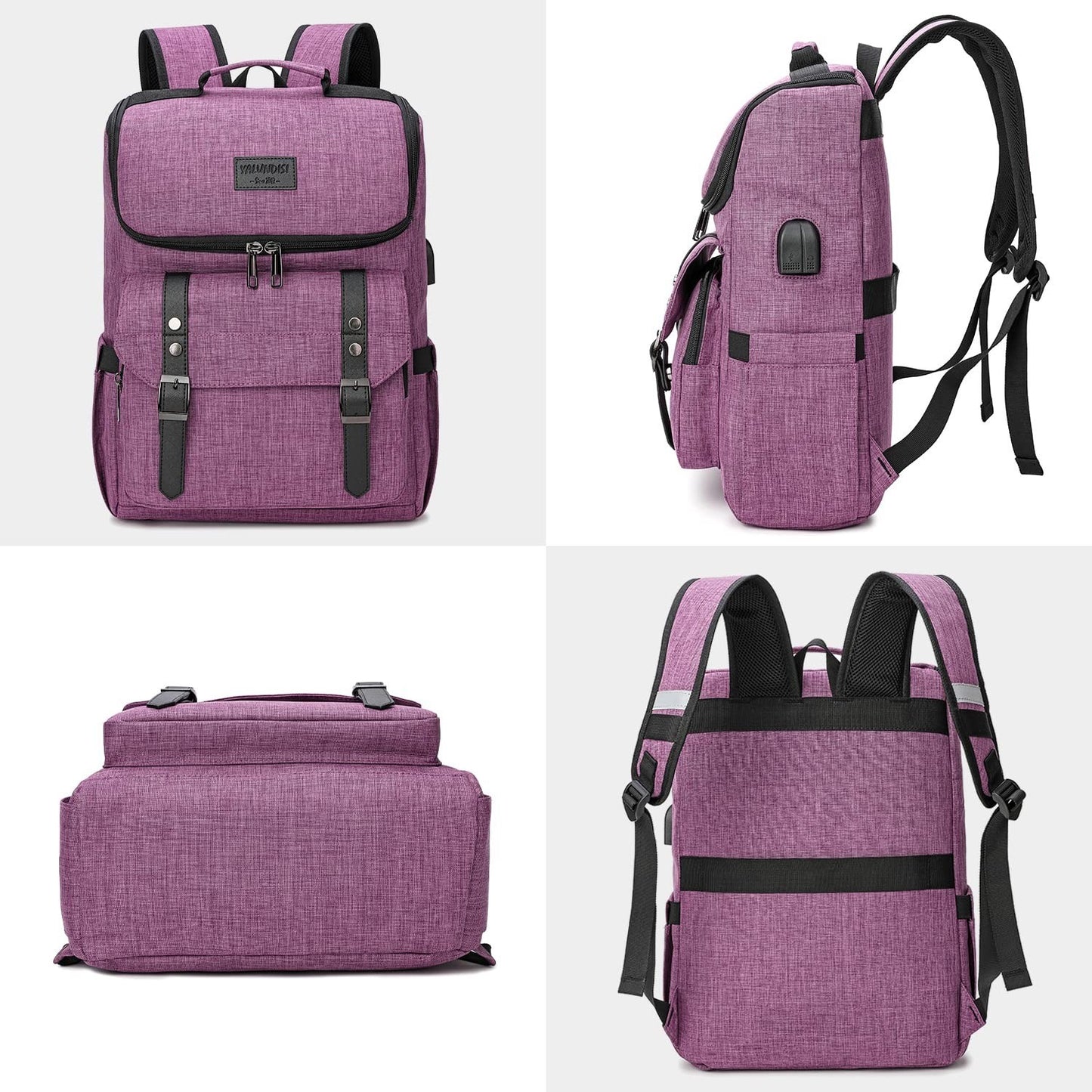 Vintage Laptop Backpack for Travel & College, USB Charging Port, Fits 15.6" - Pu5