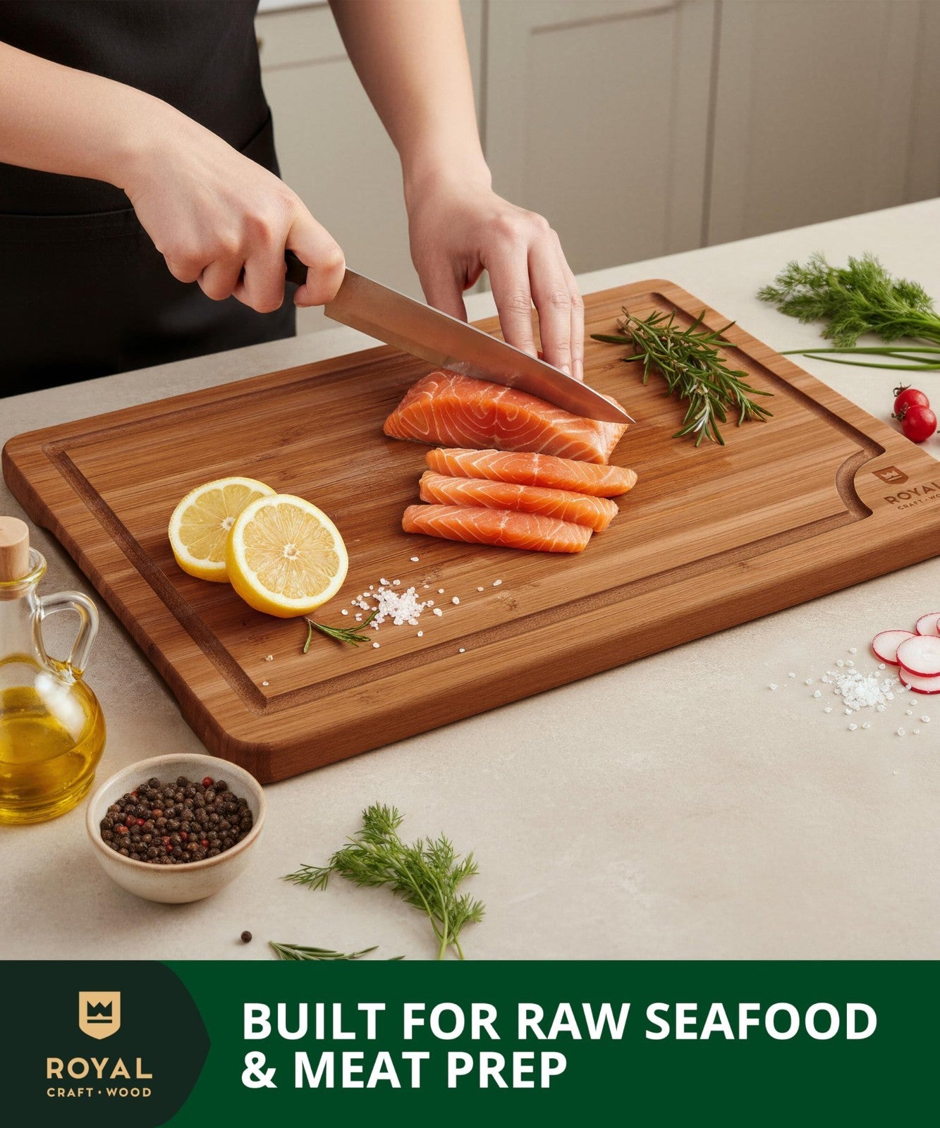 Wooden Cutting Boards Set   Bamboo Kitchen Prep & Serving Board with Juice Groov8