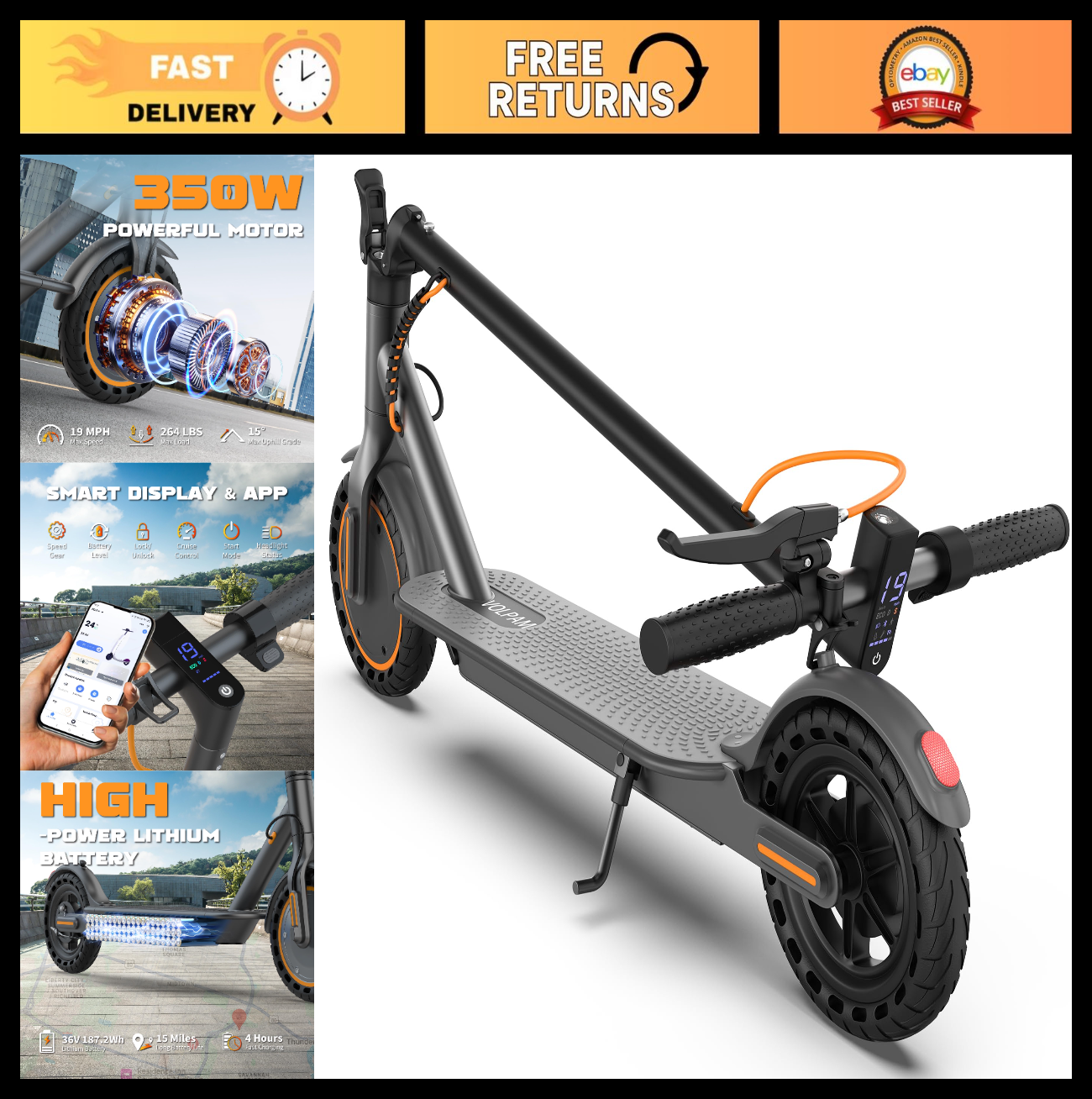 Powerful Electric Scooter 350W/500W Motor, 19MPH Speed, 21-28 Miles Range, Foldi0