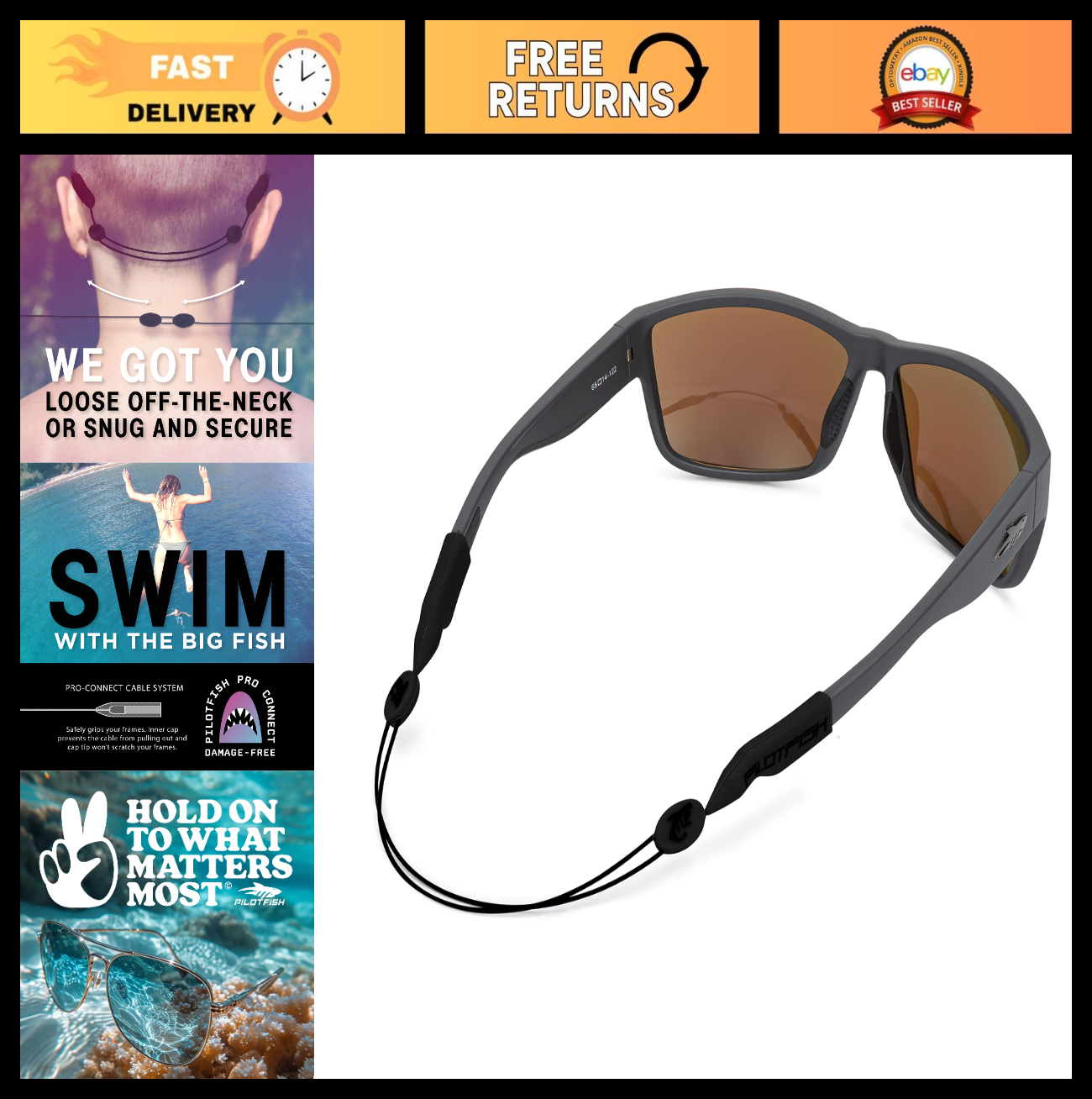 Adjustable Eyewear Retainer Cable Strap for Sunglasses & Eyeglasses - 14" Tactic0