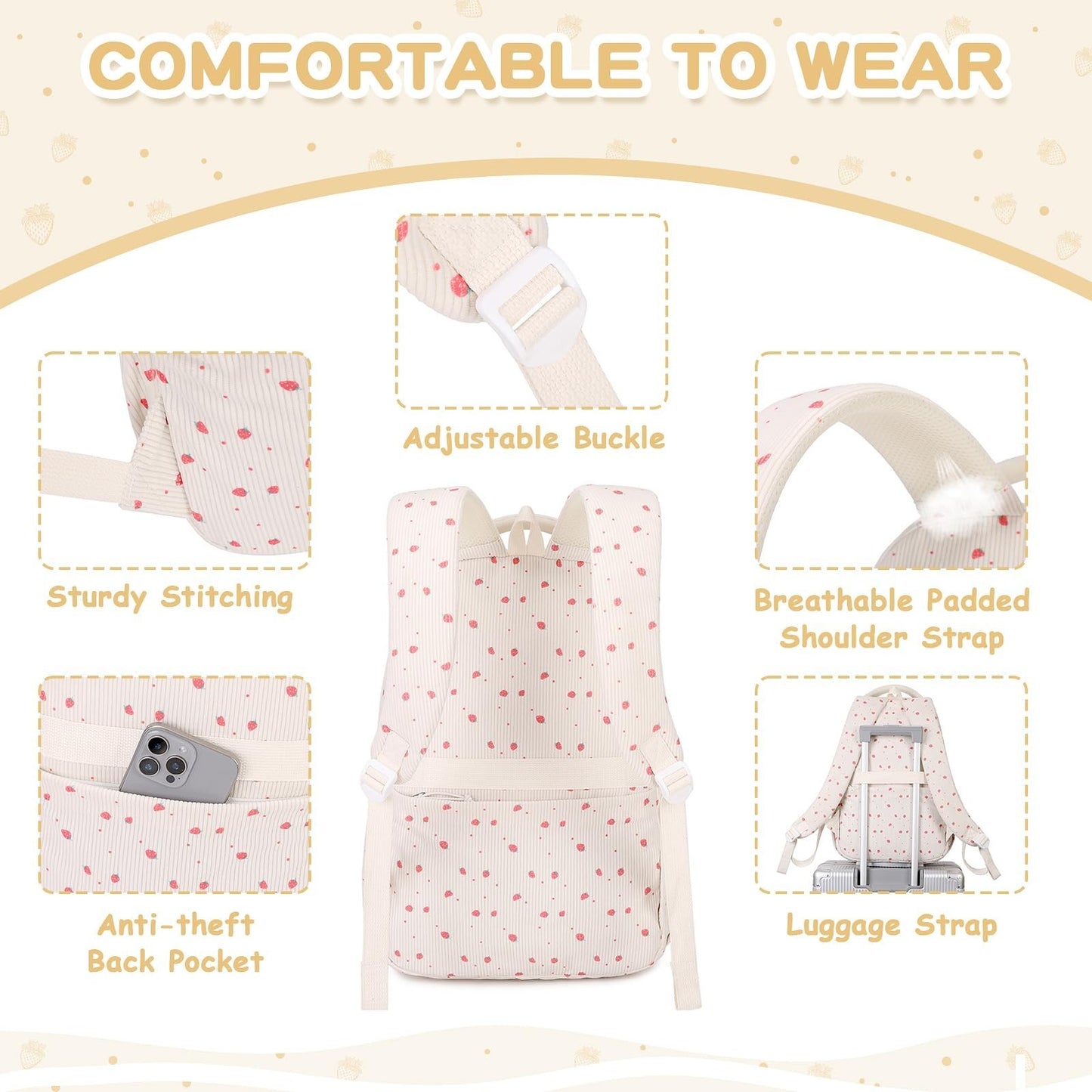 Kawaii Corduroy Backpack for Girls - Cute School Bag for Middle & Elementary Stu4