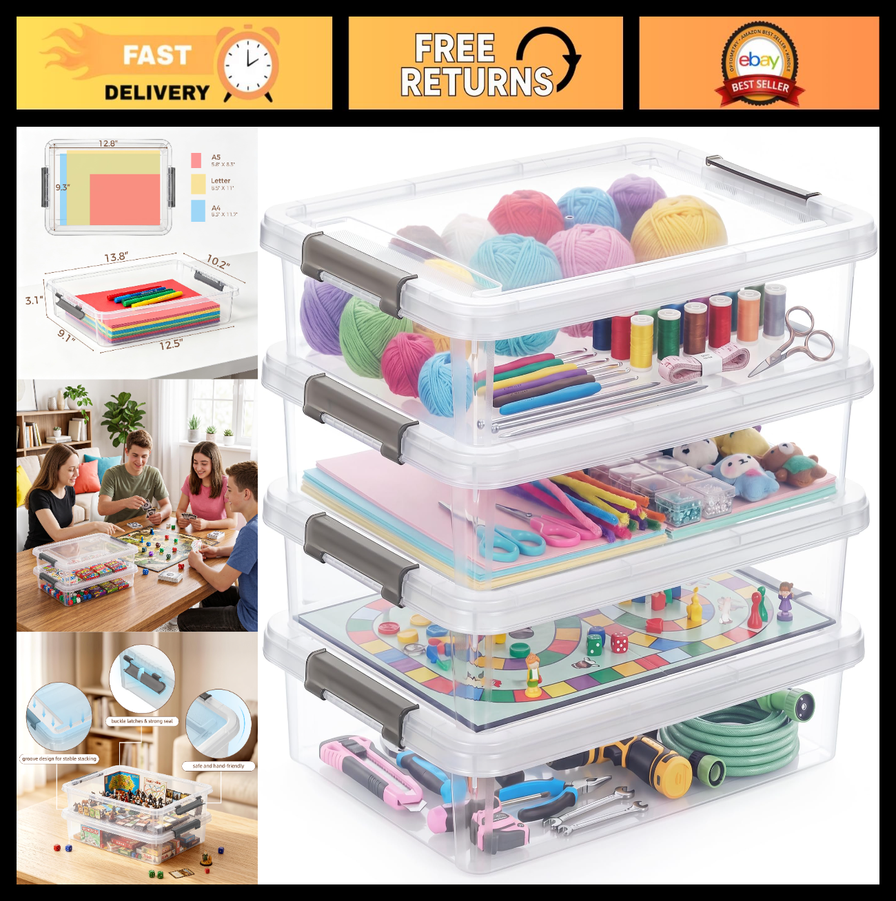6Qt Clear Craft Organizers   4 Pack Storage Boxes for Sensory Bins & Crafts0