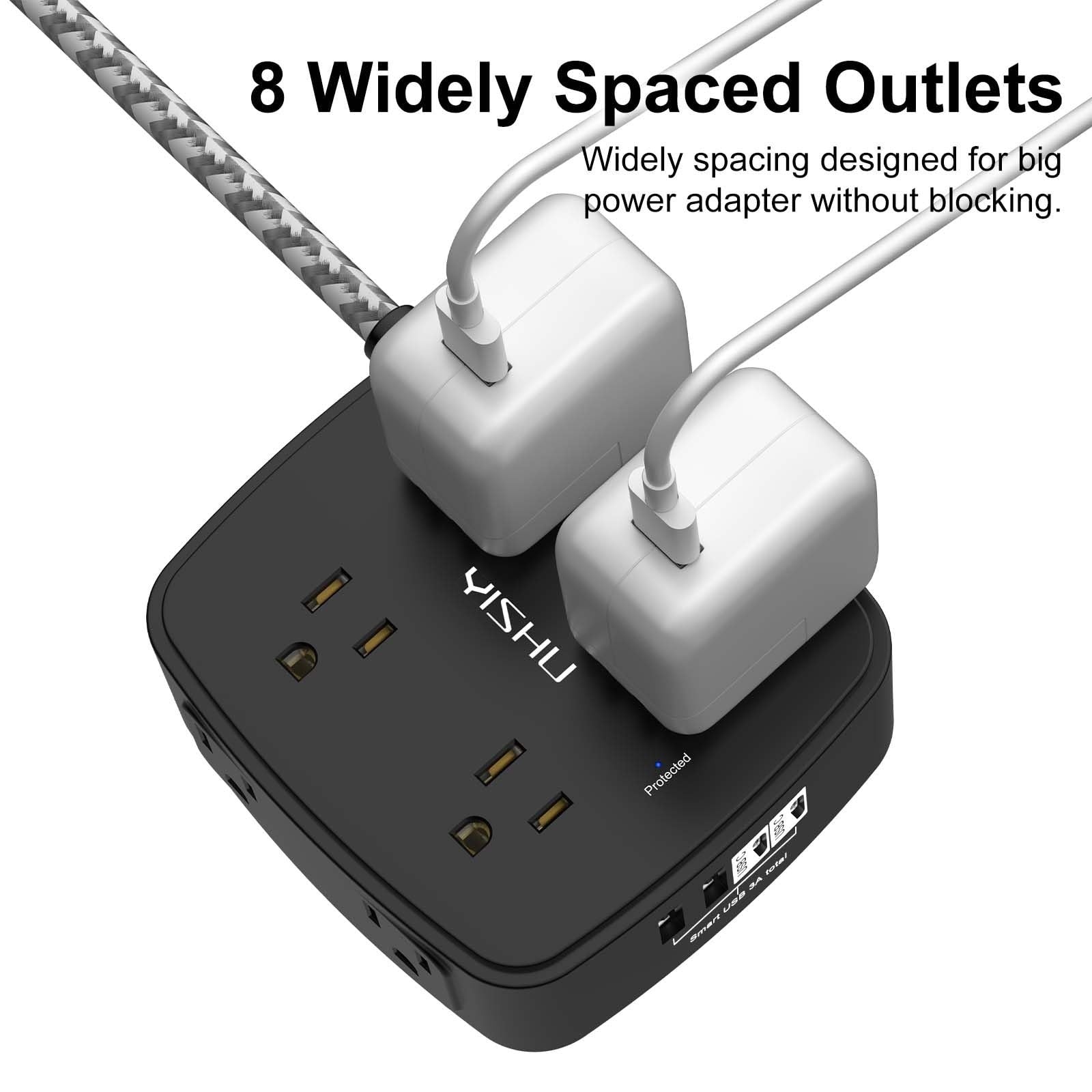 8 Outlet Surge Protector Power Strip with 4 USB Ports, 10FT Braided Cord, Flat P3
