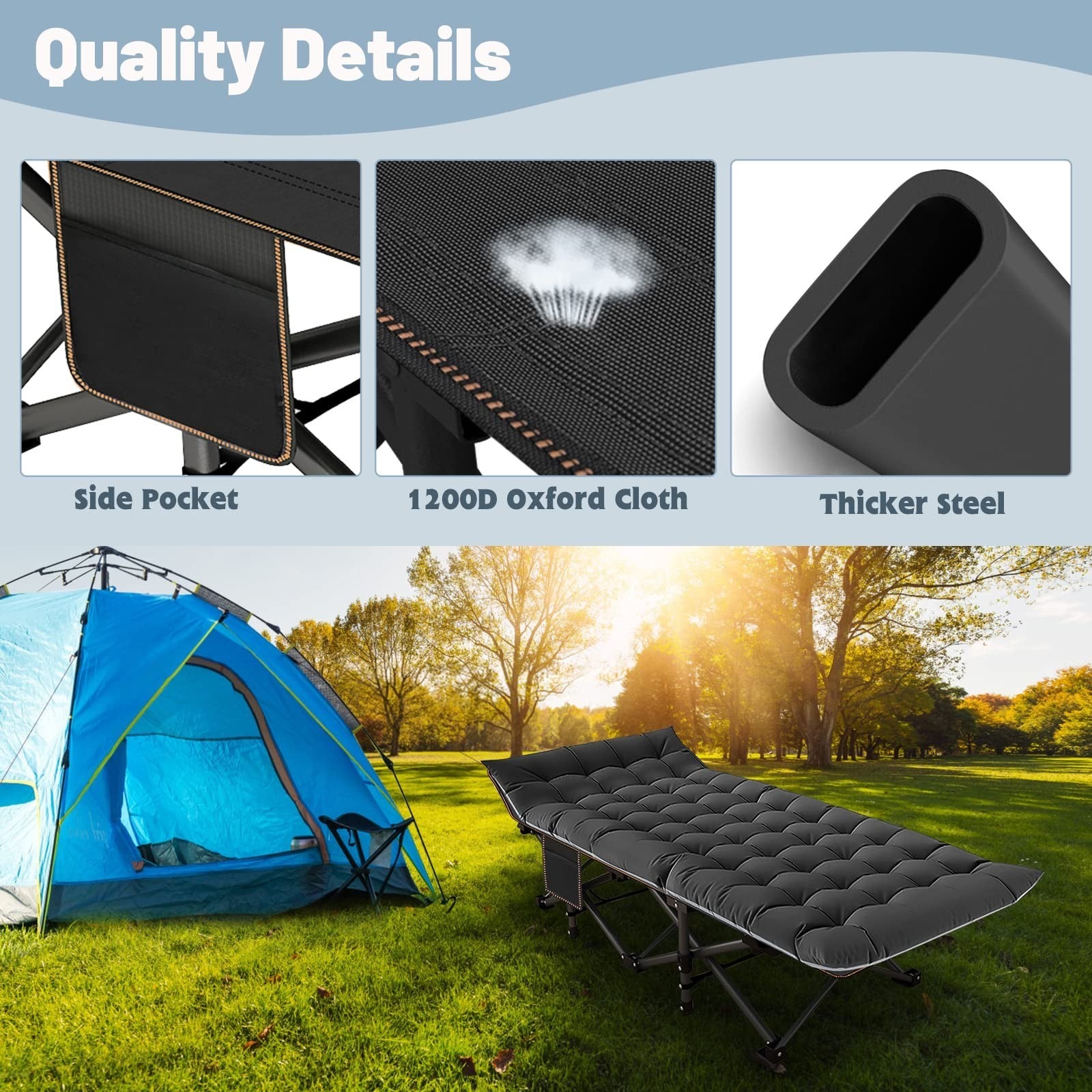 Folding Camping Cot for Adults, 28" Wide, 880 lbs Capacity, Padded with Carry Ba5