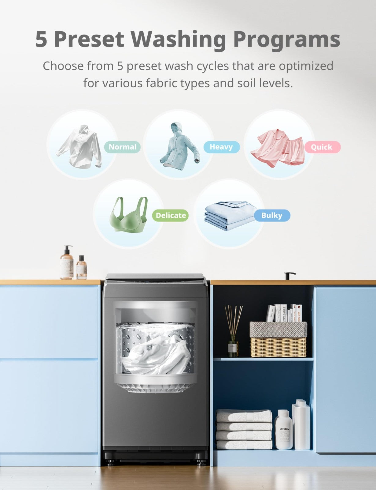 Portable 1.6 Cu.ft Compact Washing Machine, 11lbs Capacity, Fully Automatic, 6 W5