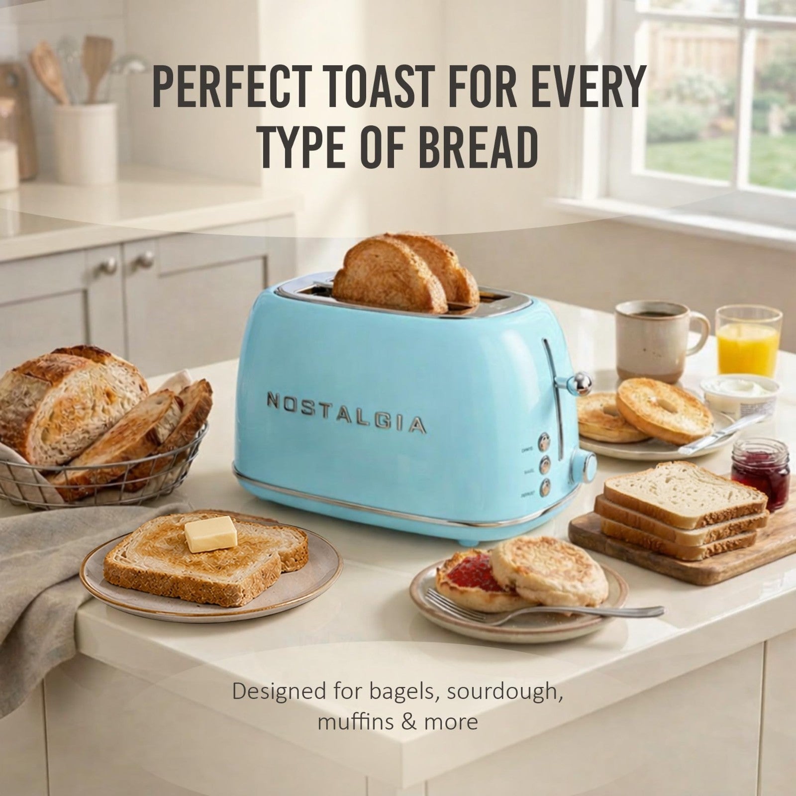 Vintage Retro 2 Slice Toaster   Enamel Coated Steel, Wide Slots, 6 Toast Levels,3