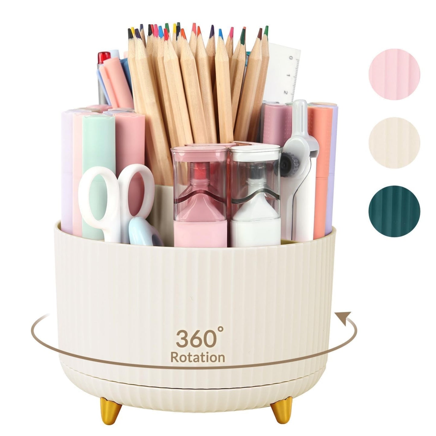 360° Rotating Desk Pen Organizer   5 Slot Art Supply & Pencil Cup for Office, Sc1