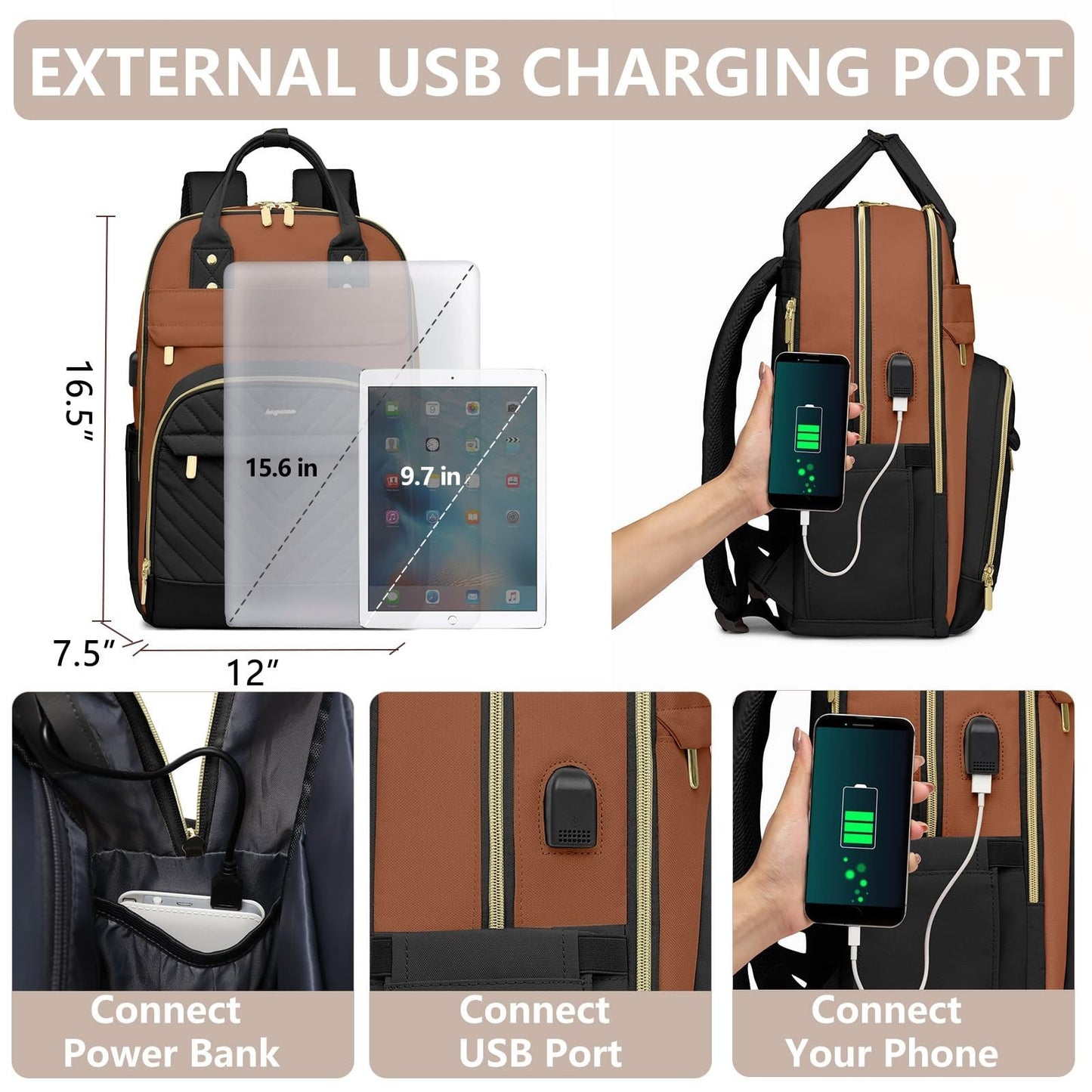 Stylish 15.6" Laptop Backpack for Women   Waterproof Travel Bag with USB Charger3