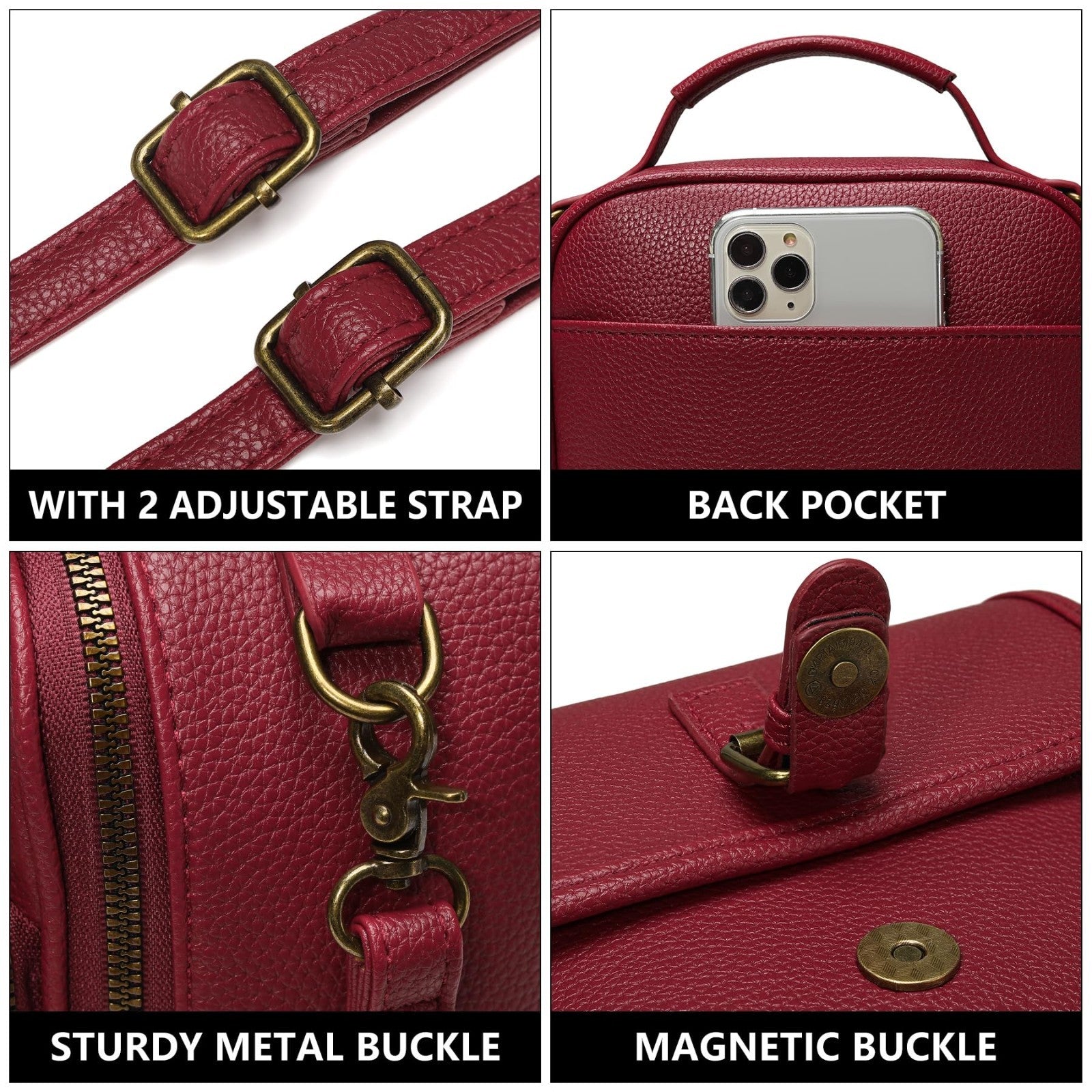 Vegan Leather Crossbody Bags for Women - Vintage Anti-Theft Messenger Purses wit12