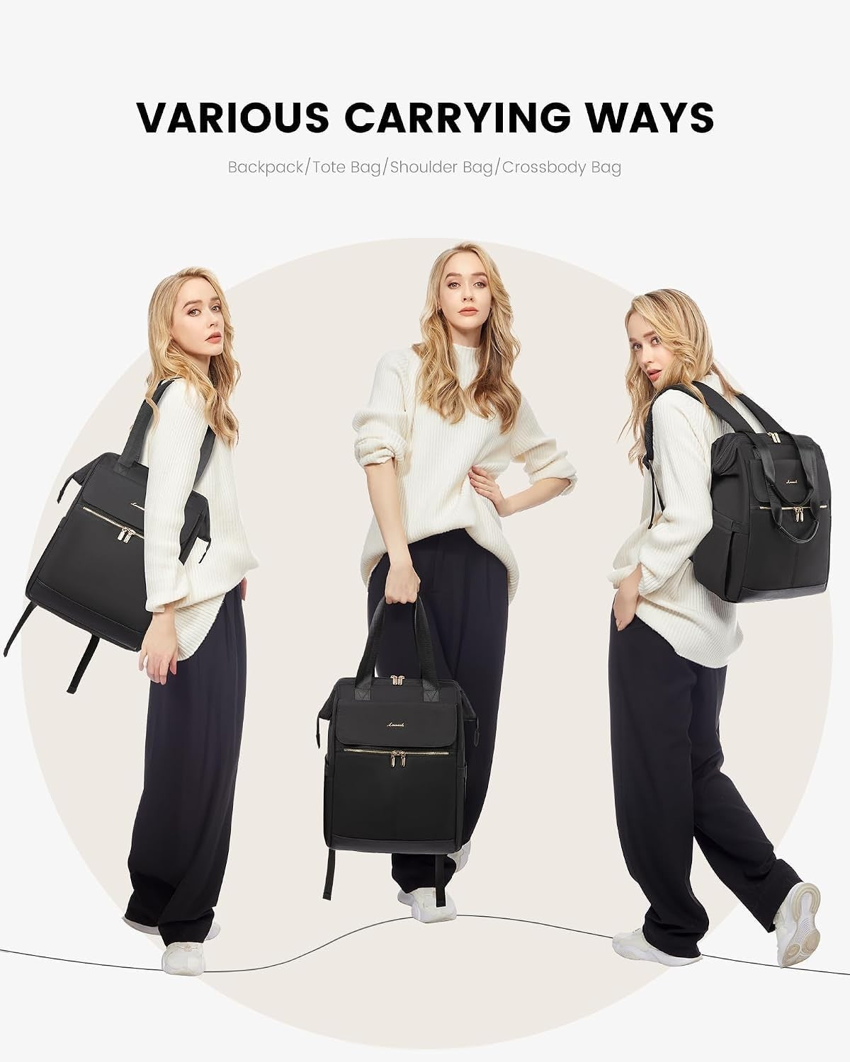Stylish 15.6" Laptop Backpack for Women, USB Port, Waterproof Travel Bag, 2PCS6