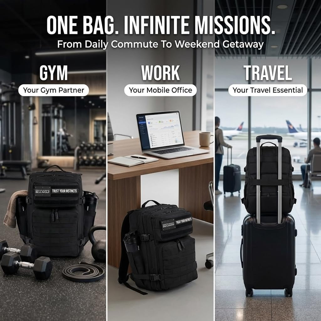 Durable 35L Waterproof Gym Backpack   1000D Oxford, MOLLE Webbing, Laptop Pocket2