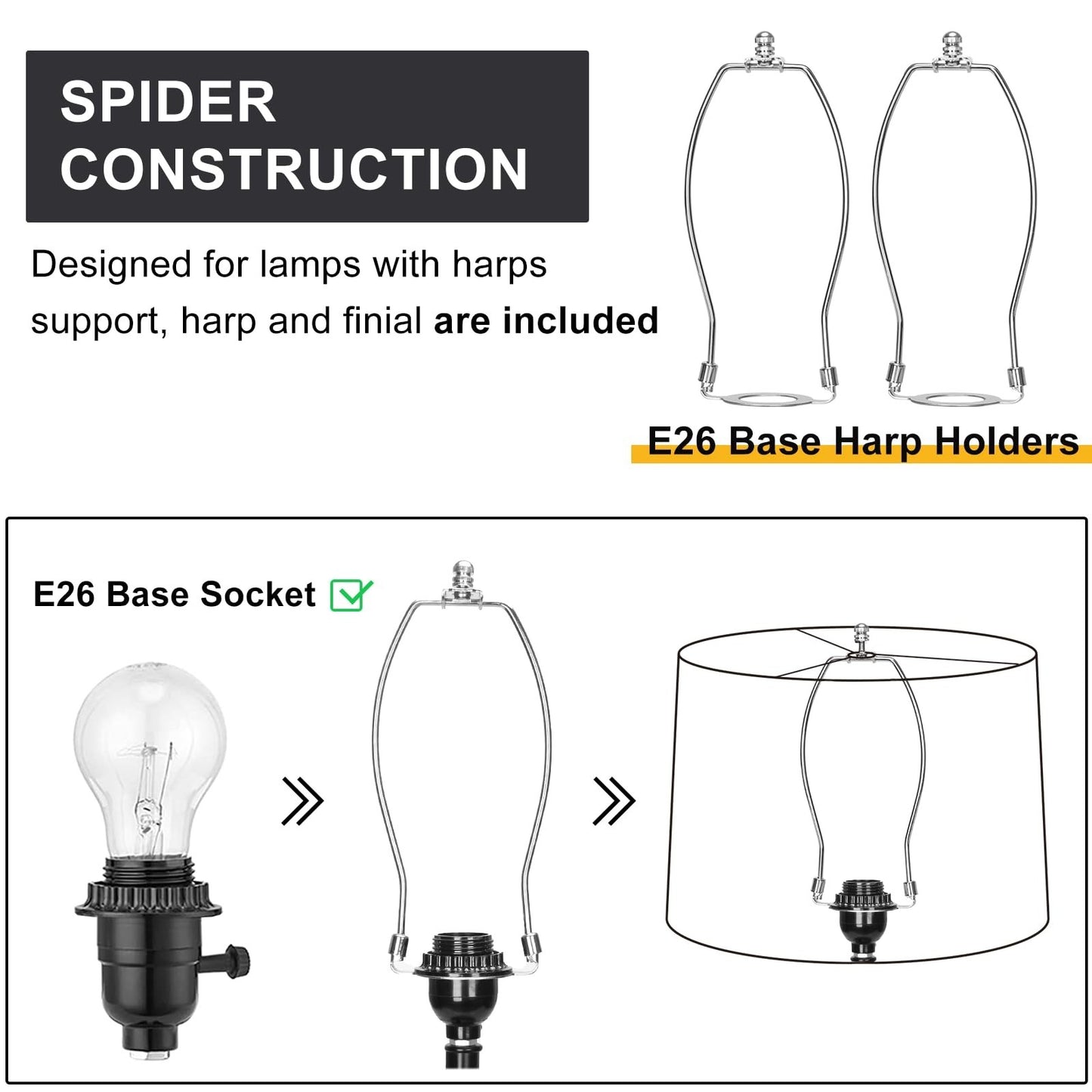 Set of 2 Black Drum Lamp Shades - 11.6" Top x 12.6" Bottom x 9.8" High, Easy Ass3