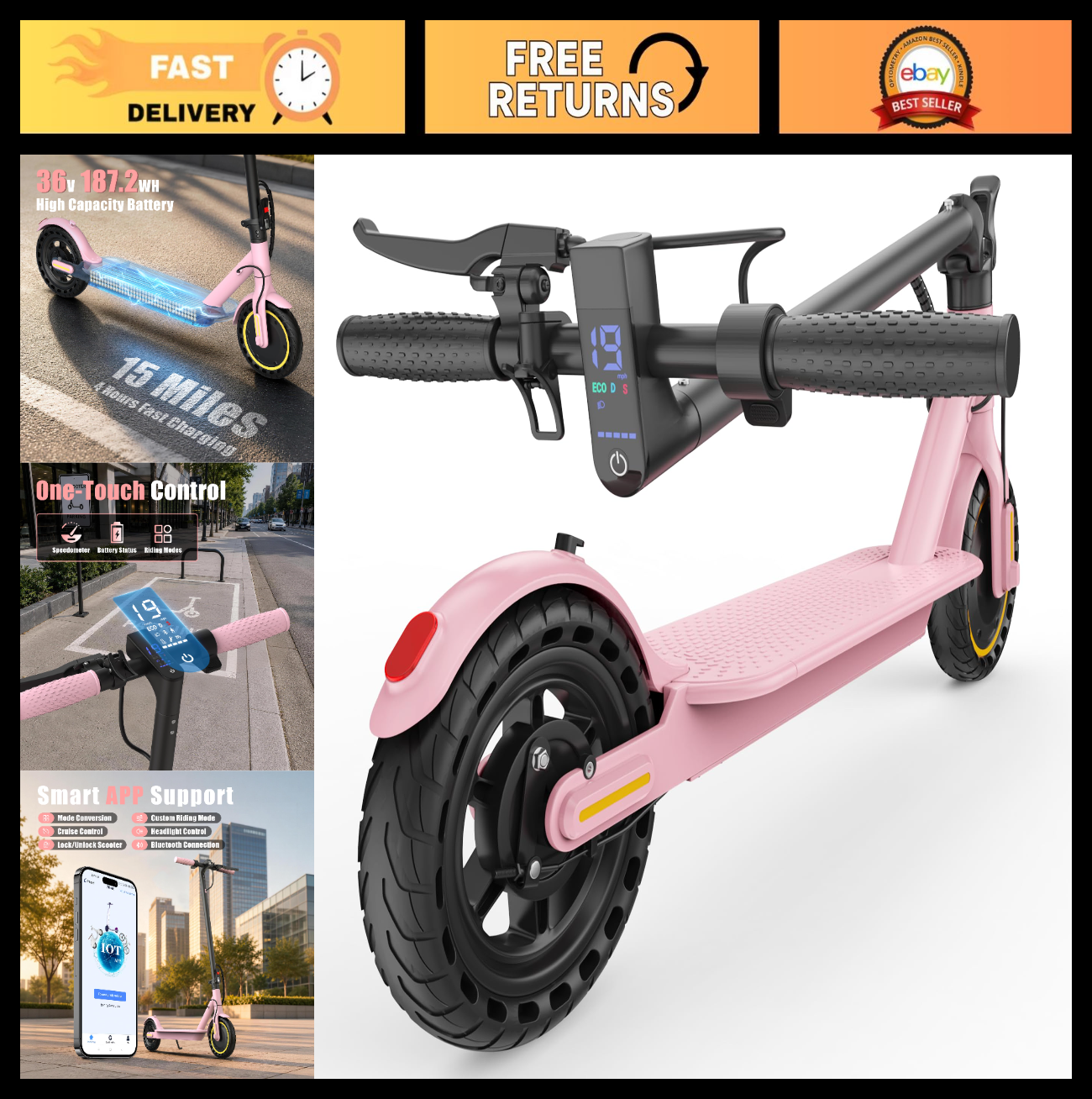 Powerful Electric Scooter 500W/350W Motor, 19MPH Speed, 16-27 Miles Range, Foldi0