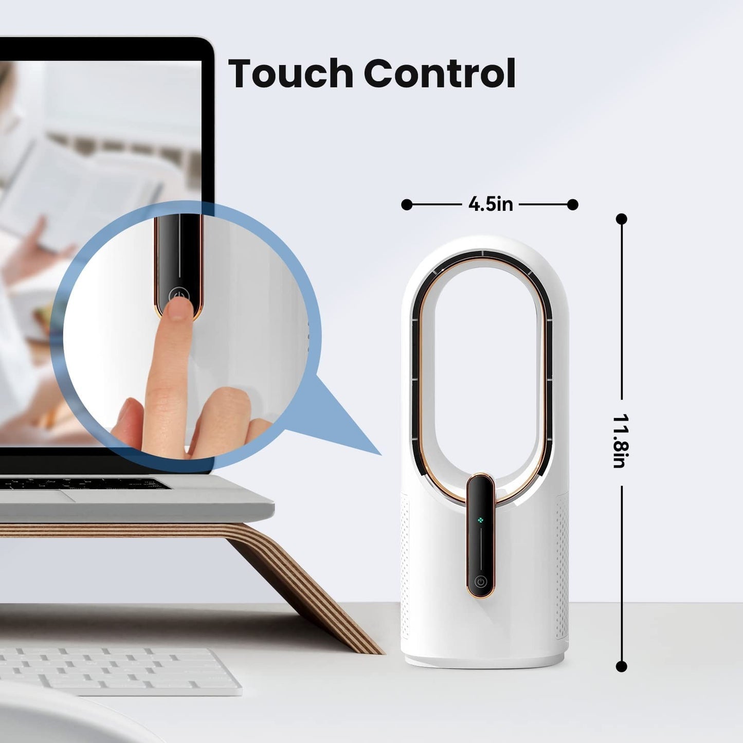 Bladeless Desk Fan 11.8 Inch   Quiet 3 Speed Touch Control, Easy to Clean, Small2