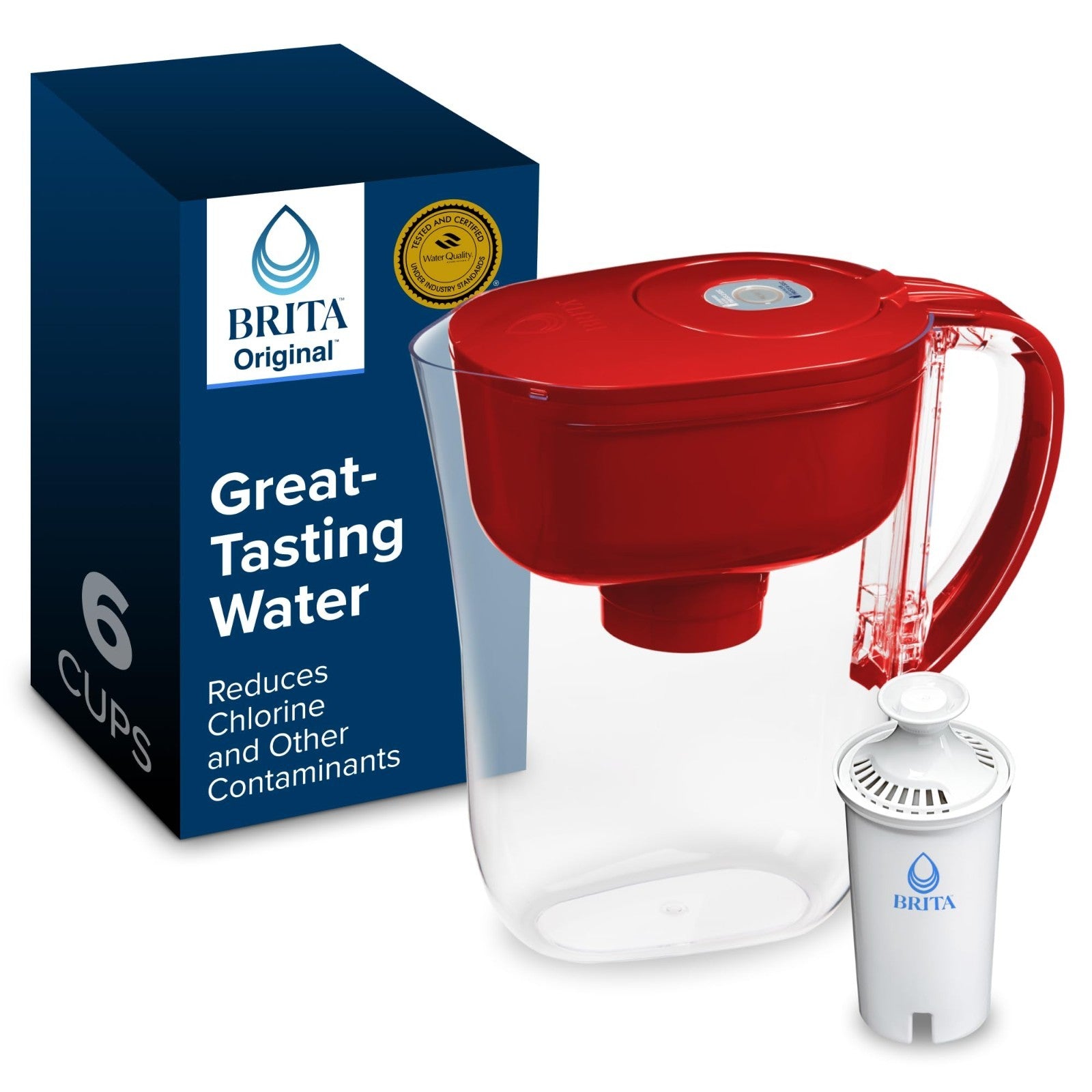 Water Filter Pitcher with SmartLight Indicator, BPA Free, 6 Cup Capacity, Red1