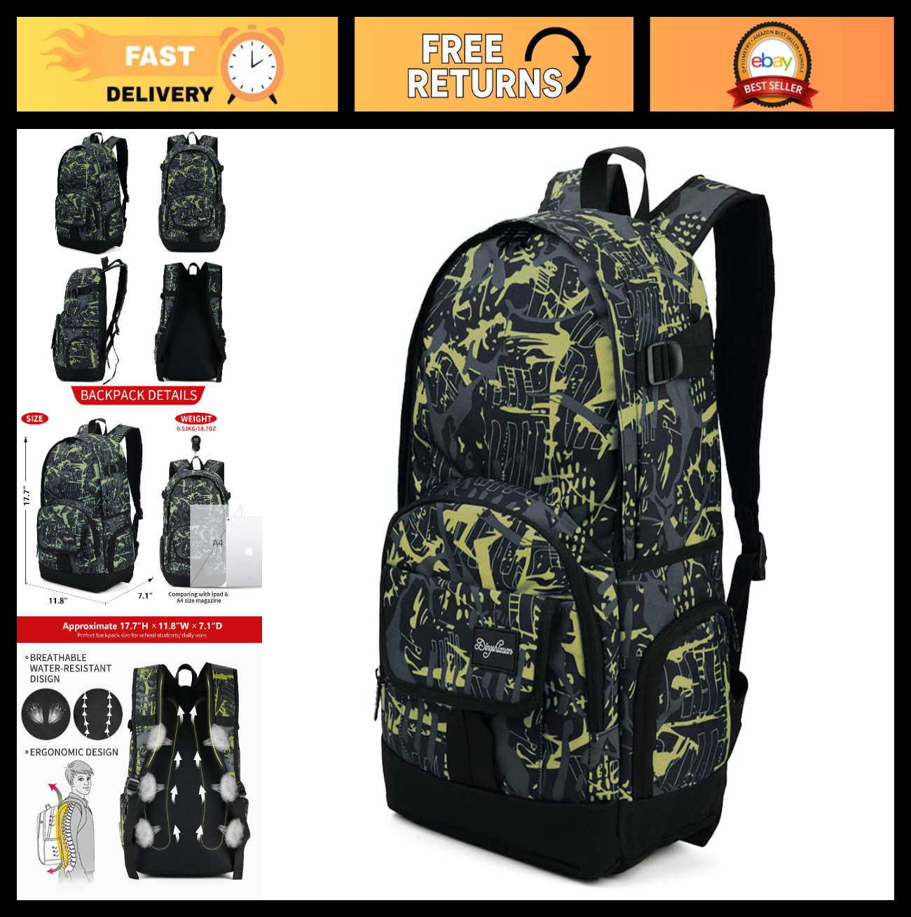 Lightweight School Backpack Travel Bag for Men & Women   College & Travel Use0