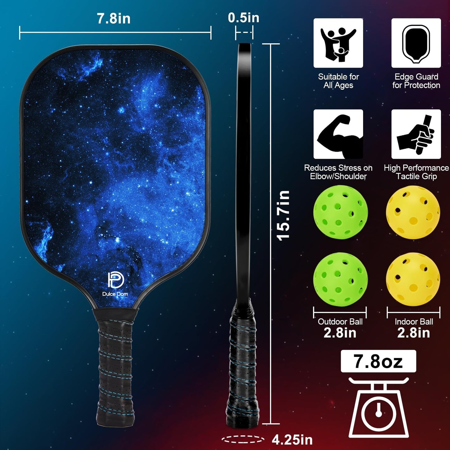 Pickleball Paddle Set of 2/4 - USAPA Approved Fiberglass Graphite Rackets + Bag,2