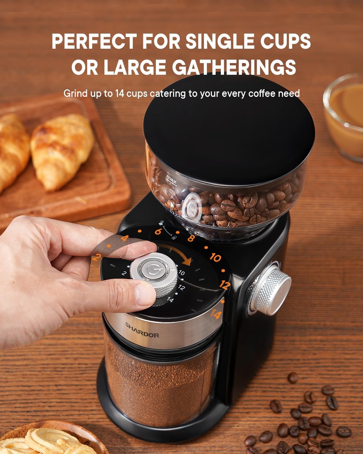 Electric Burr Coffee Grinder   Automatic Coffee Bean Mill, 16 Adjustable Setting4