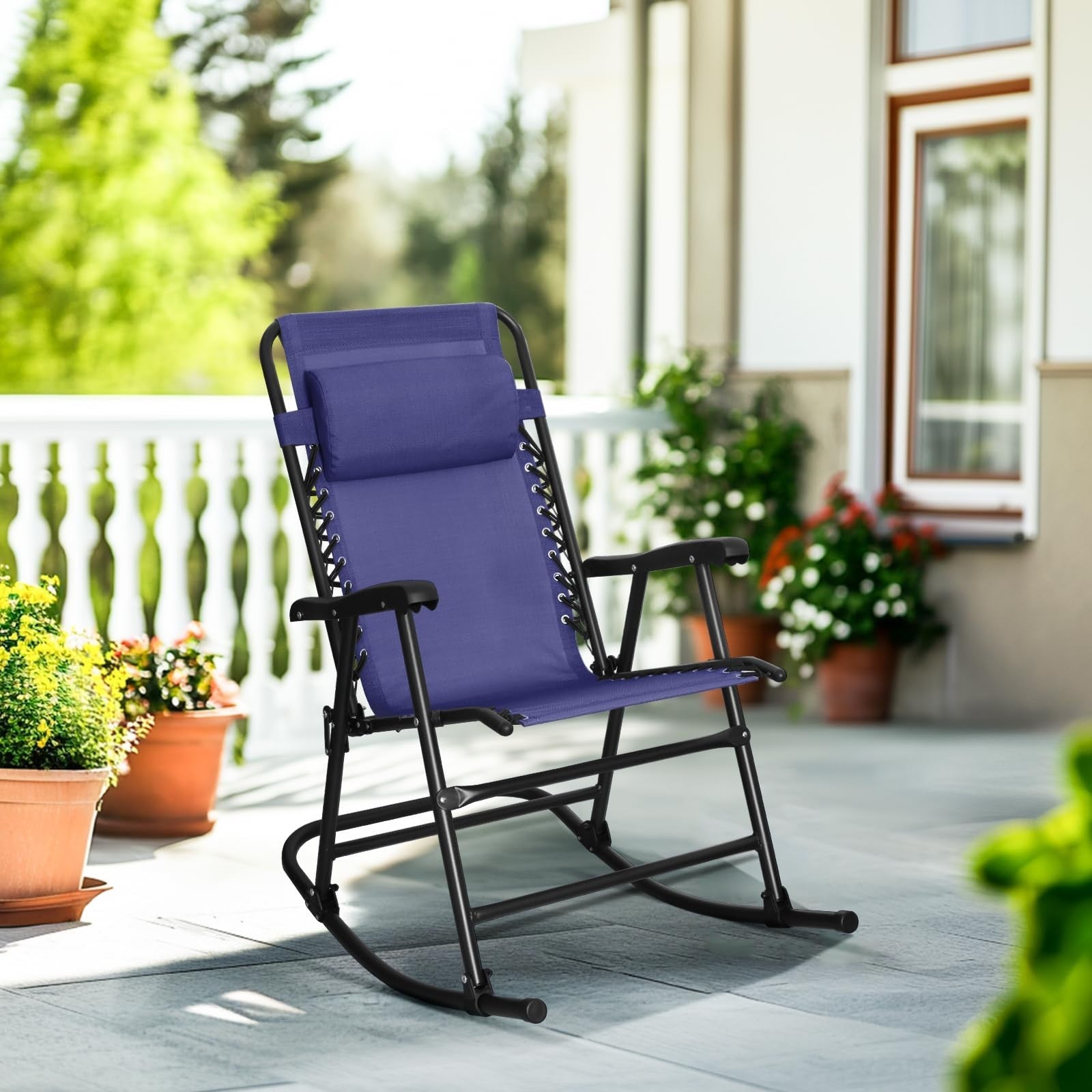 Outdoor Portable Folding Rocking Chair with Headrest, Ergonomic, Weather Resista2