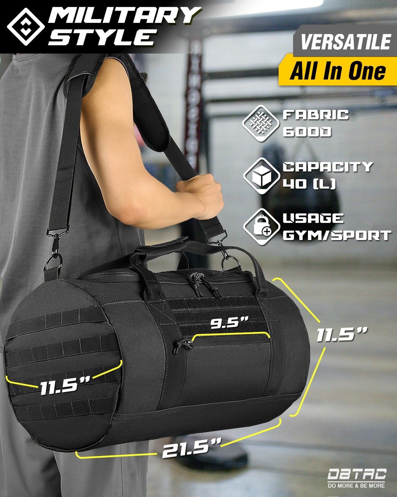 Tactical Gym Bag 40L - Heavy Duty Duffle with Adjustable Strap for Fitness & Tra2