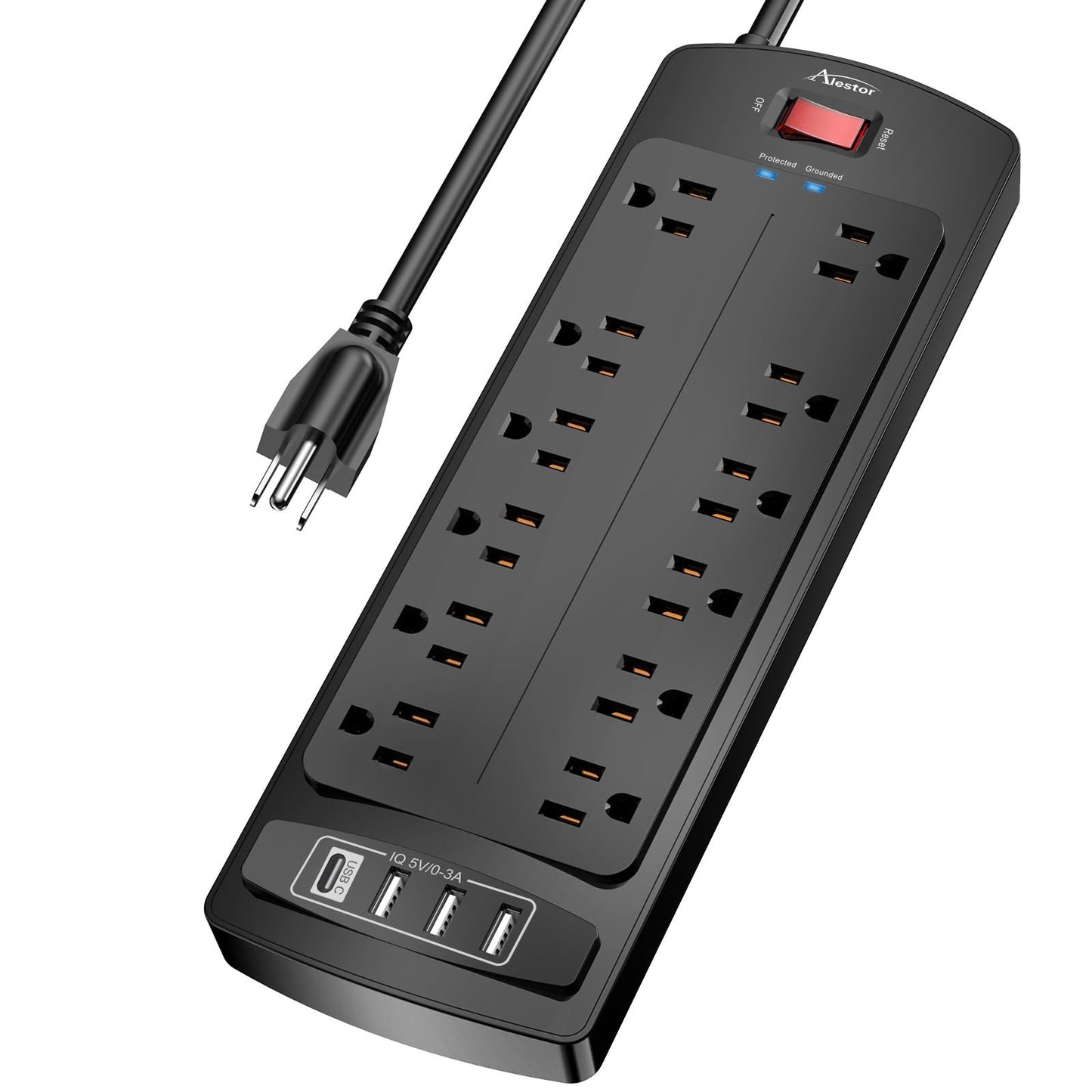 10ft Power Strip Surge Protector, 12 Outlets & 4 USB Ports, 2700J, Home/Office U1