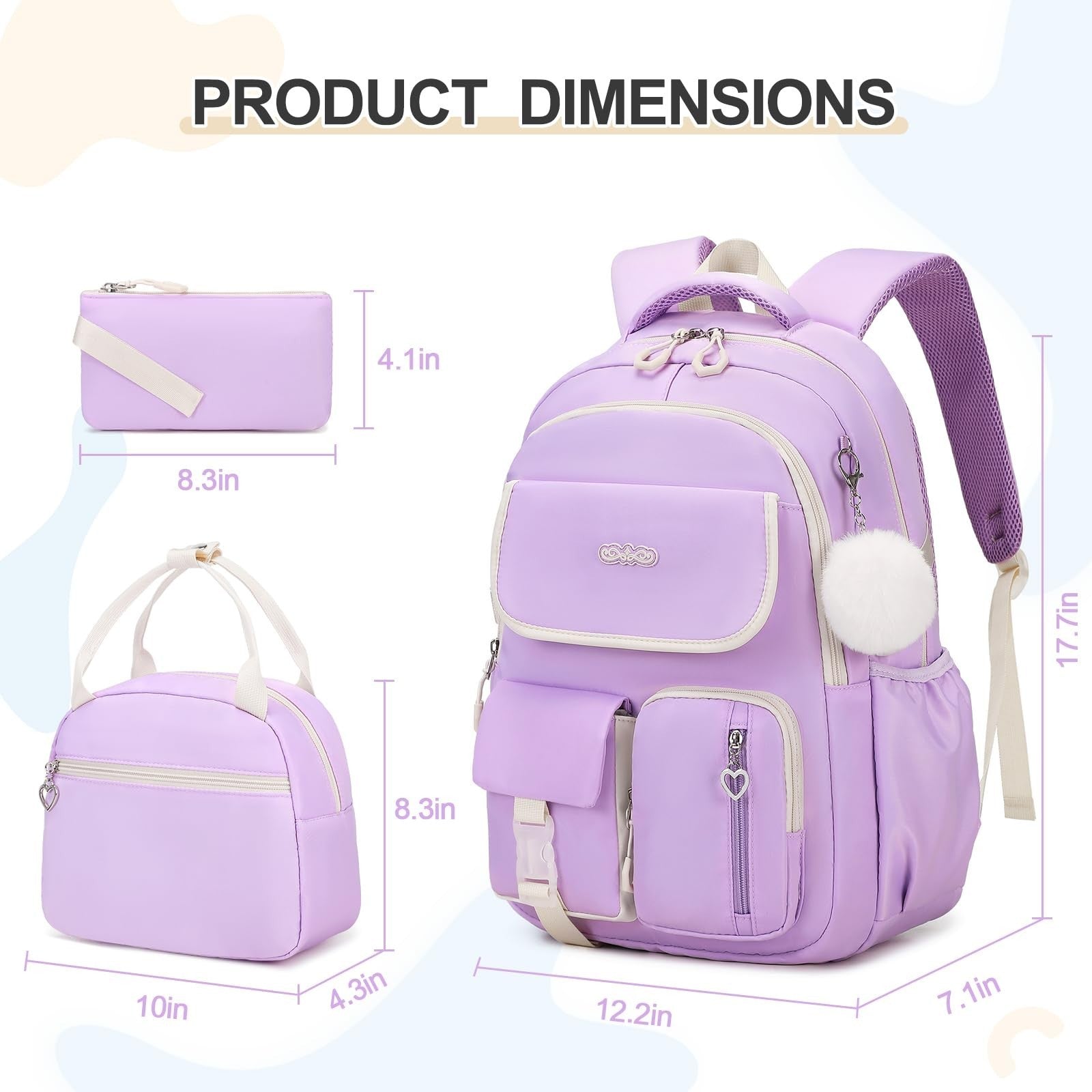 3PCS Girls School Backpack Set with Lunch Box & Pencil Pouch   Stylish & Durable2