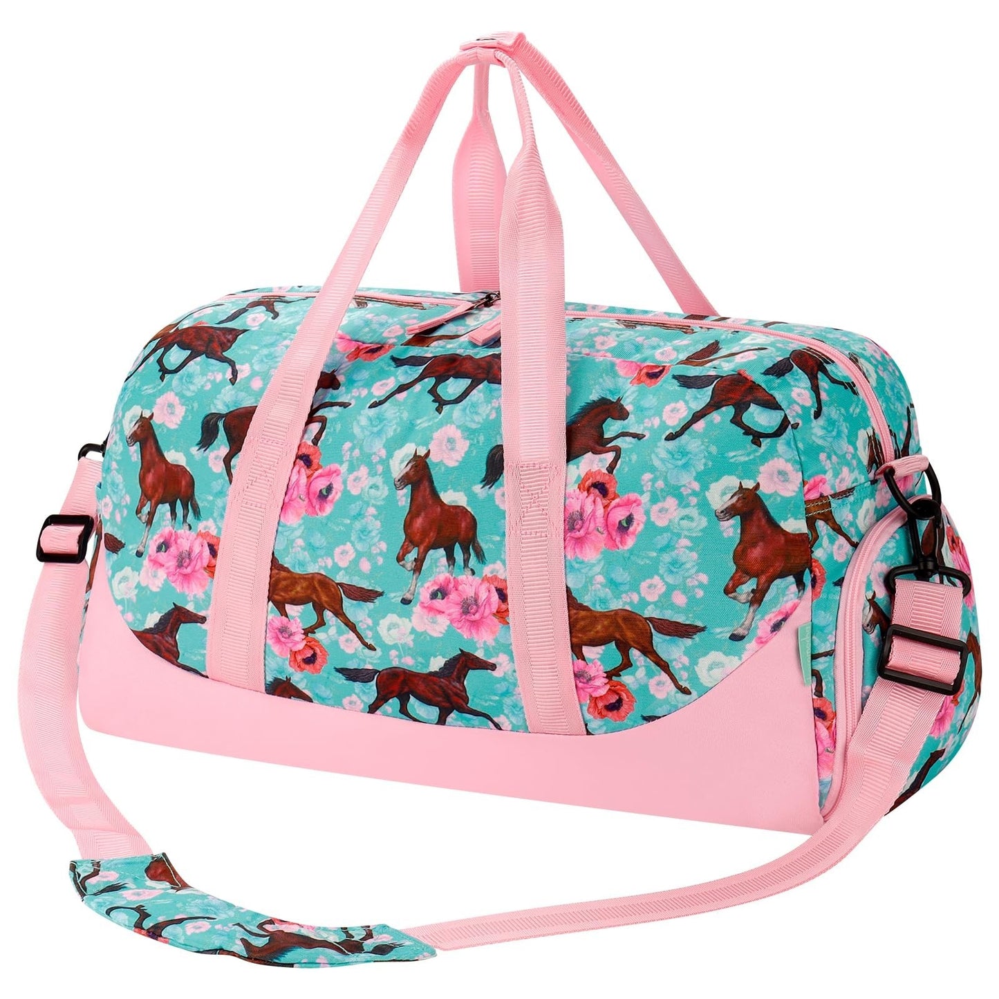 Girls Horse Duffle Bag for Kids, Large Overnight Travel Bag with Shoe Compartmen1