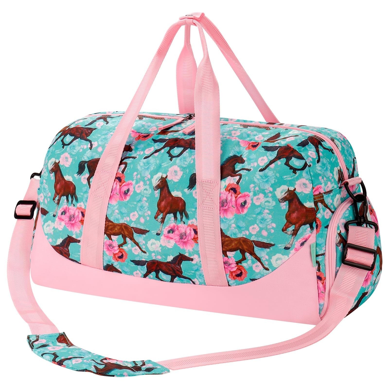 Girls Horse Duffle Bag for Kids, Large Overnight Travel Bag with Shoe Compartmen1