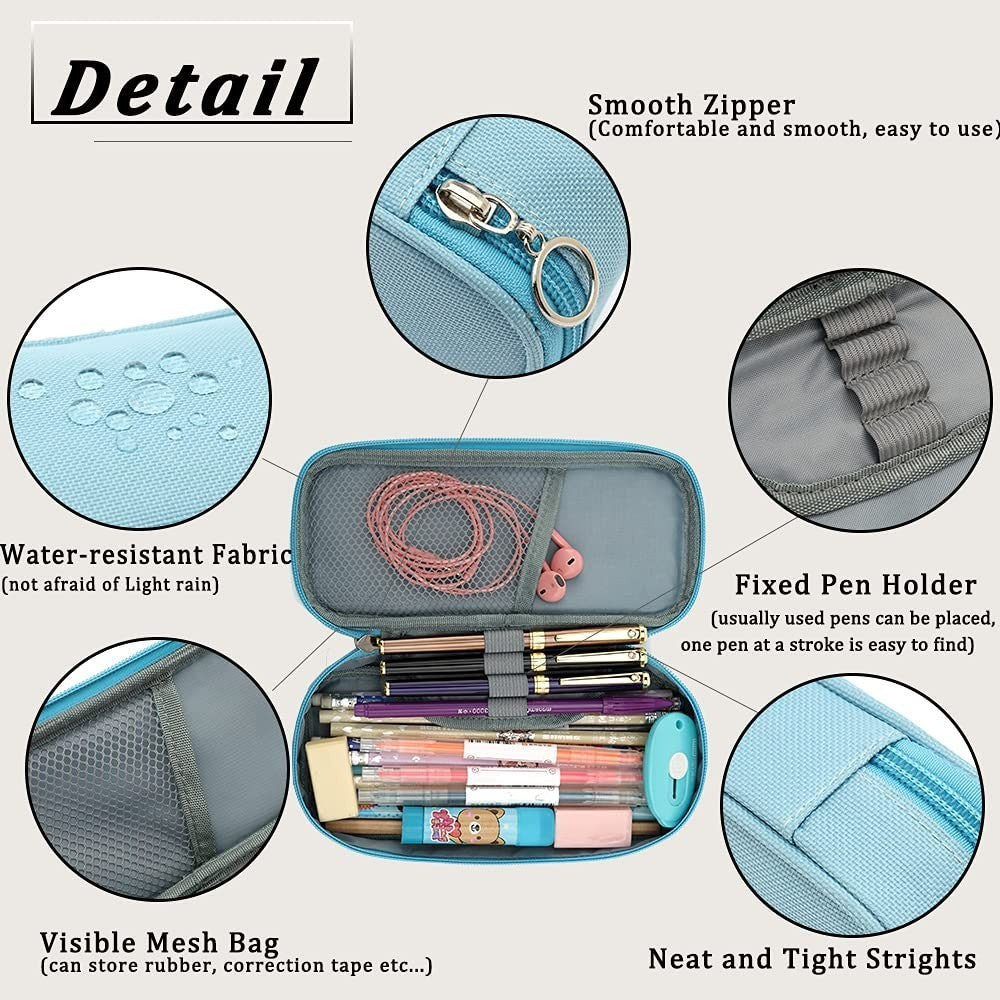 Multi Slot Pencil Case, Portable Pen Pouch, Office & School Supplies Bag   Blue2