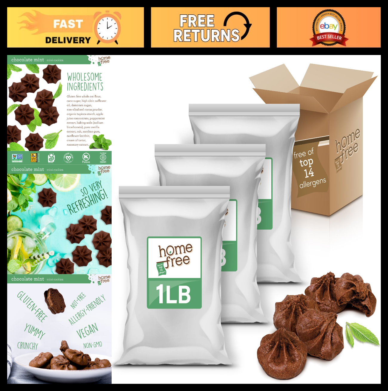 Nut Free Gluten Free Vegan Chocolate Mint Mini Cookies 3 lb Bulk - Allergy Frien0