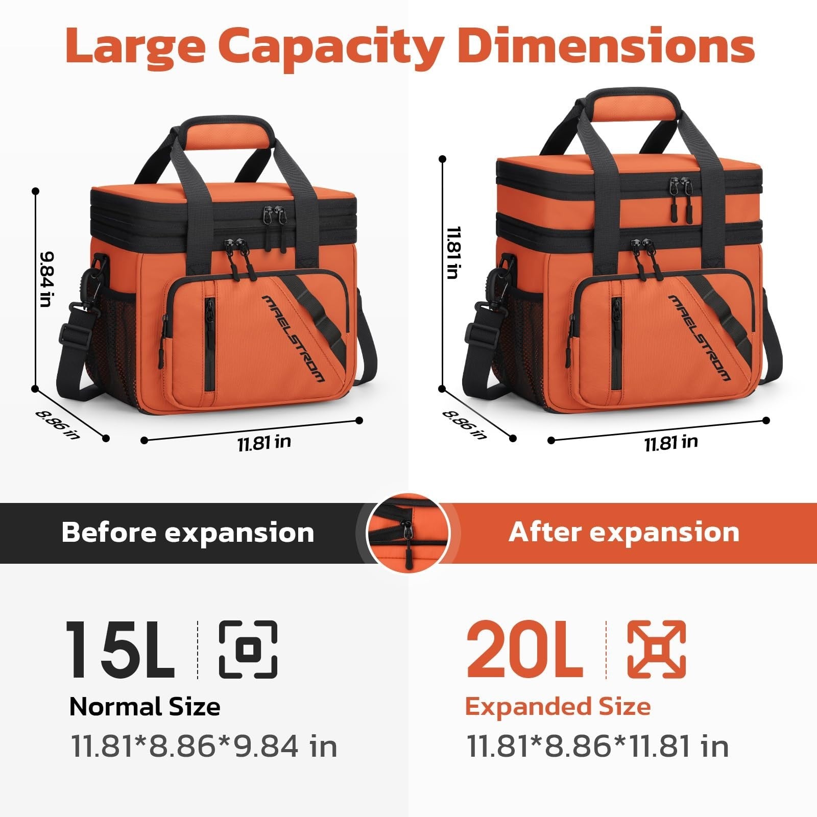 Insulated Cooler Bag 20L - Expandable Double Deck Lunch Box, Leakproof, Lightwei2