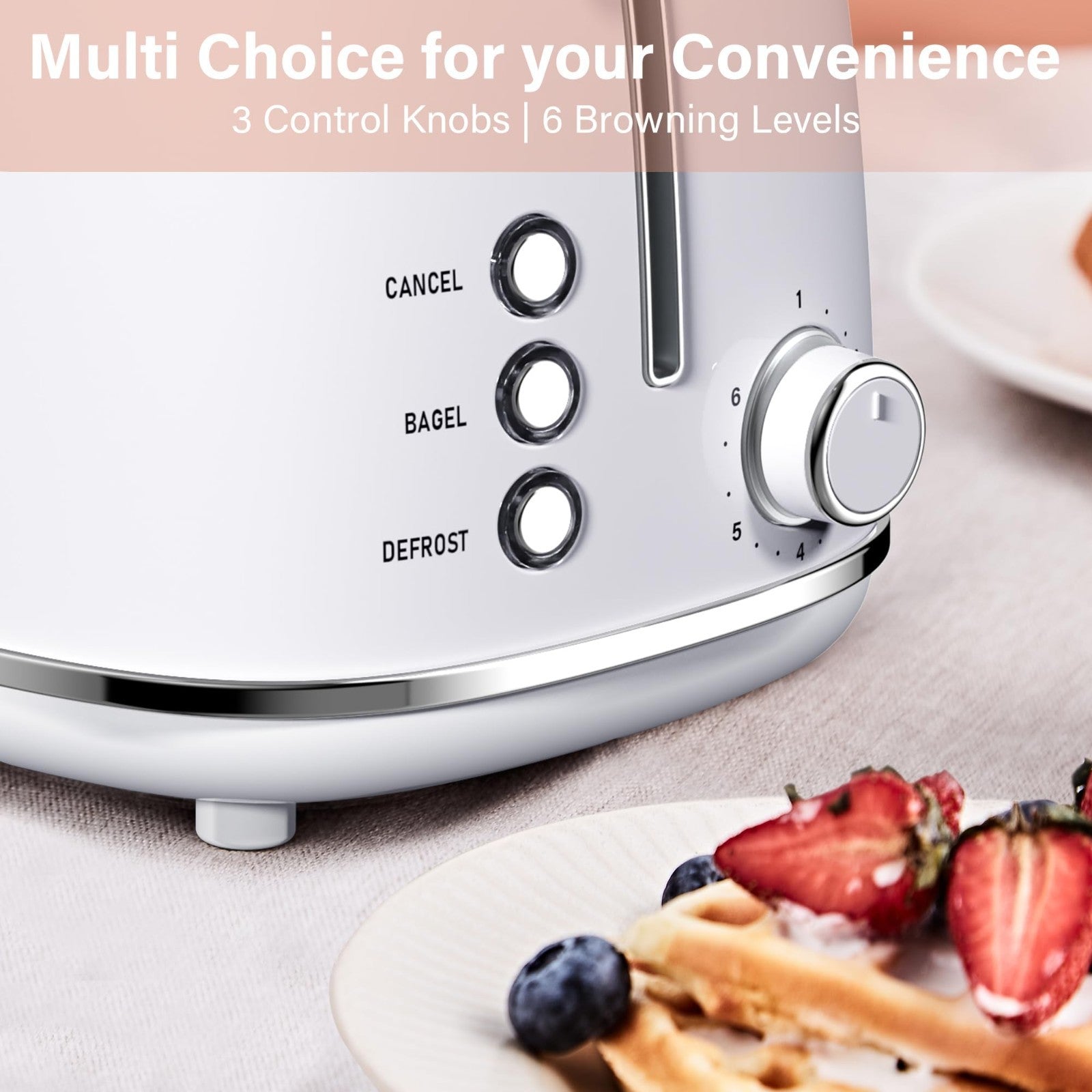 Retro Stainless Steel 2 Slice Toaster with Bagel, Cancel, Defrost, 6 Shade Setti3