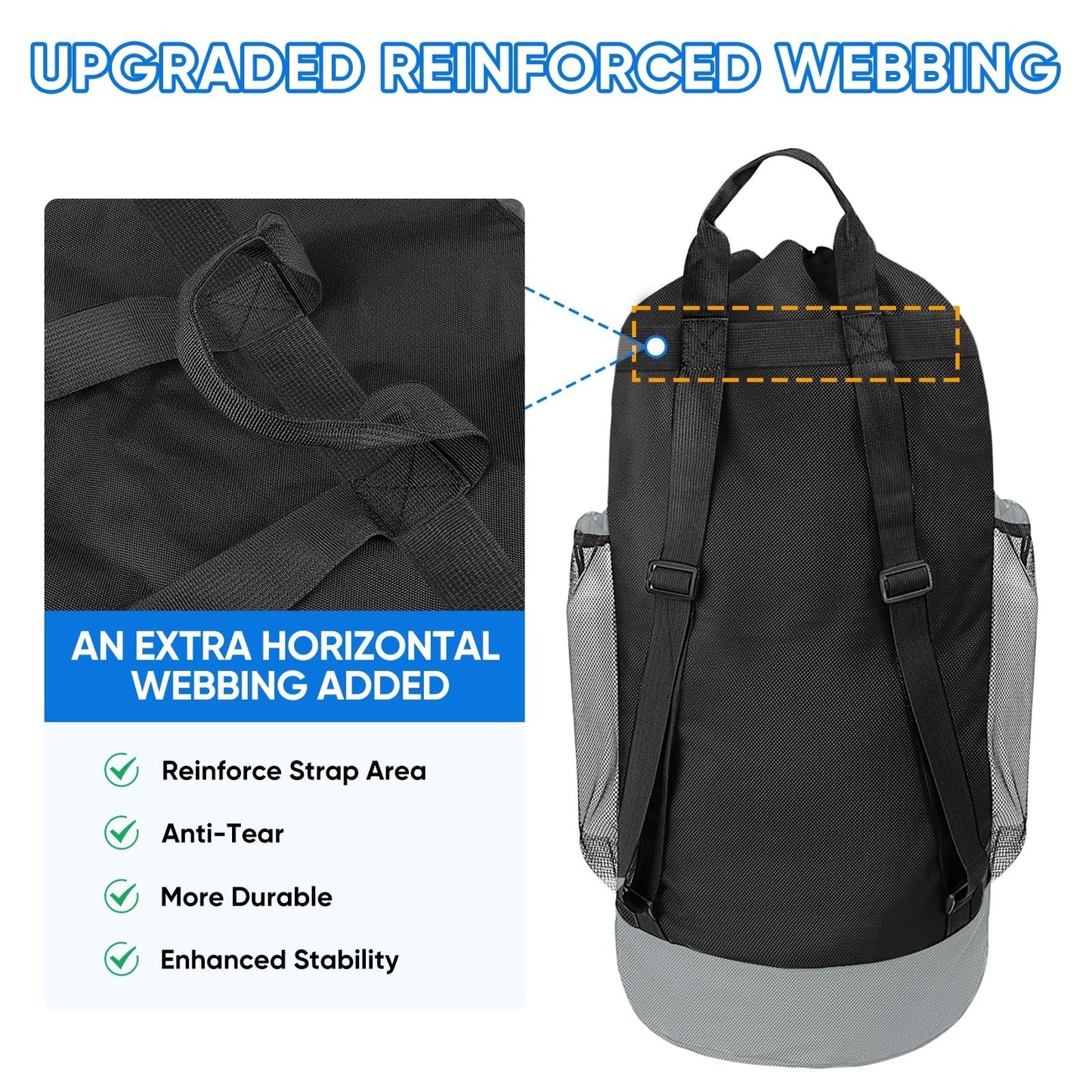 120L Large Laundry Backpack Bag - Durable 900D Oxford Fabric, Mesh Pockets, Idea3