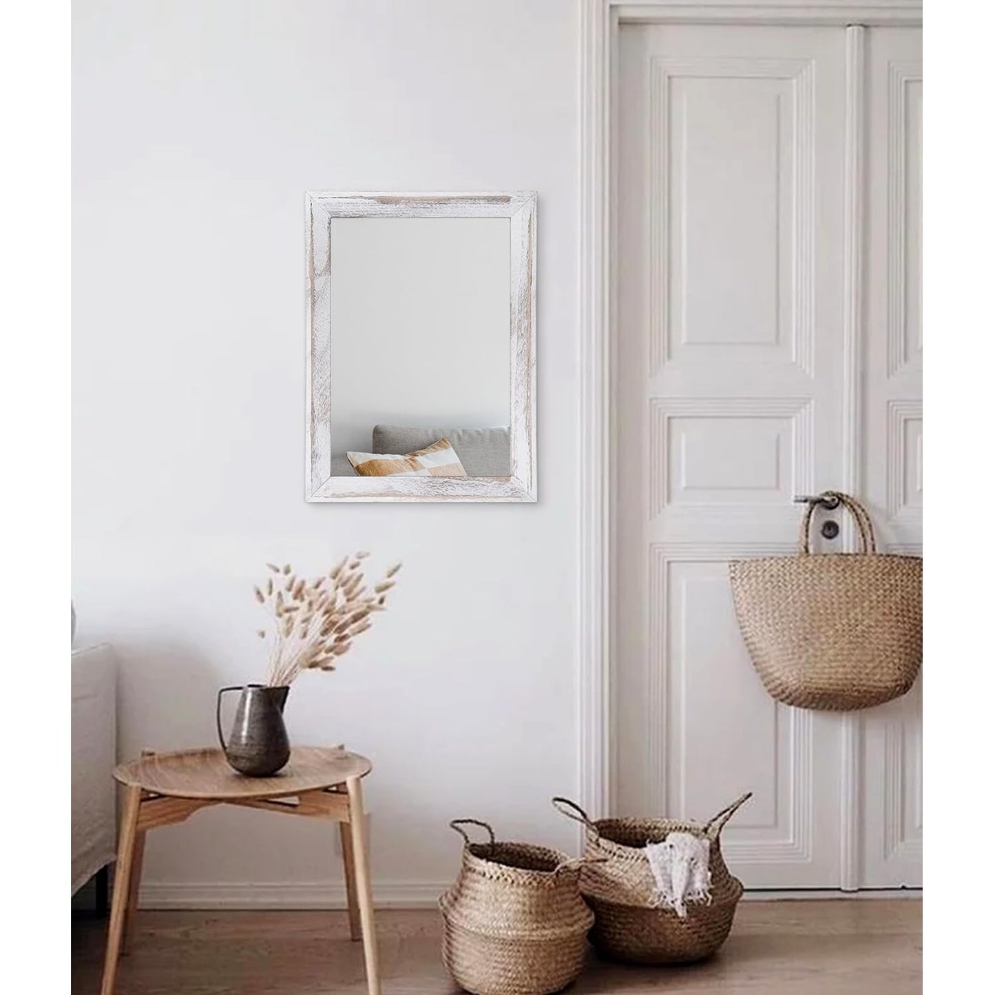 Rustic Wood Framed Wall Mirror - Decorative Hanging Mirror for Farmhouse, Bedroo4