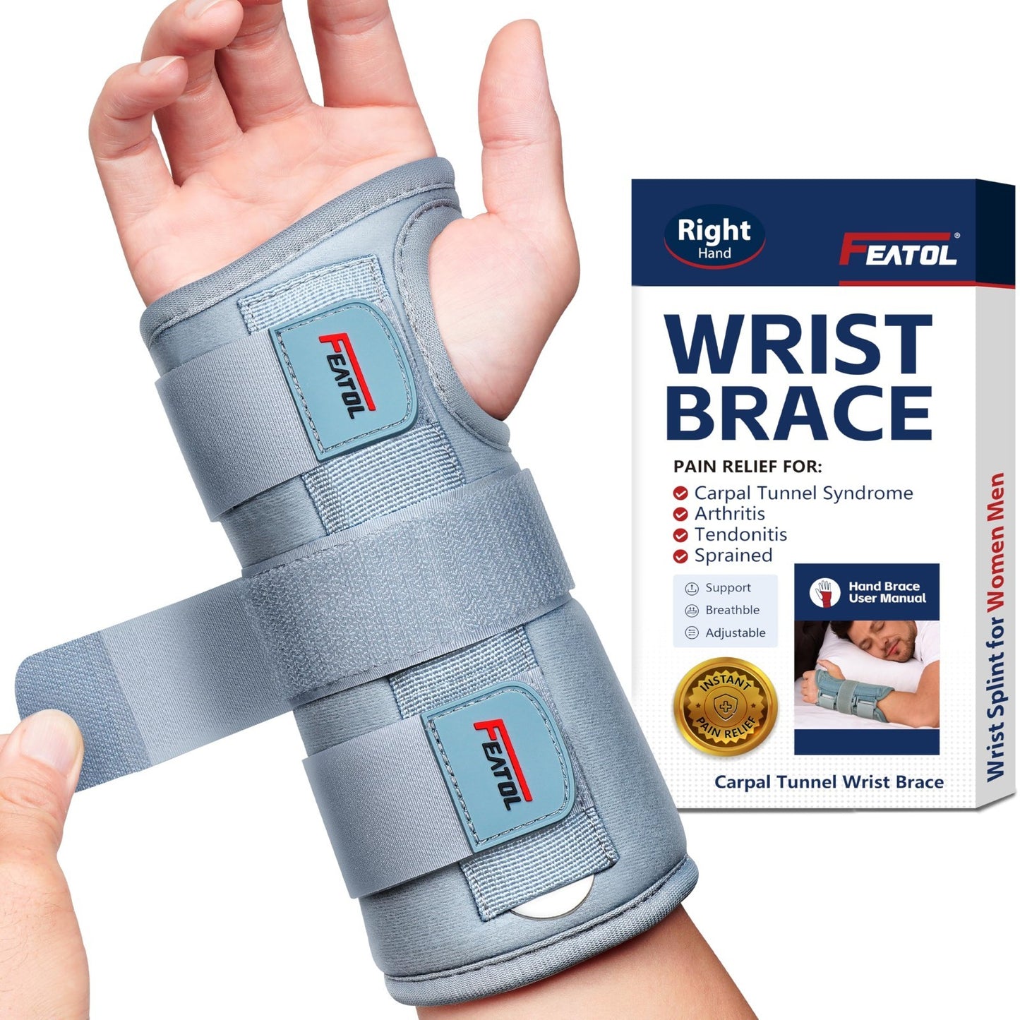 Adjustable Carpal Tunnel Wrist Brace for Men & Women, Night Support with Splints1