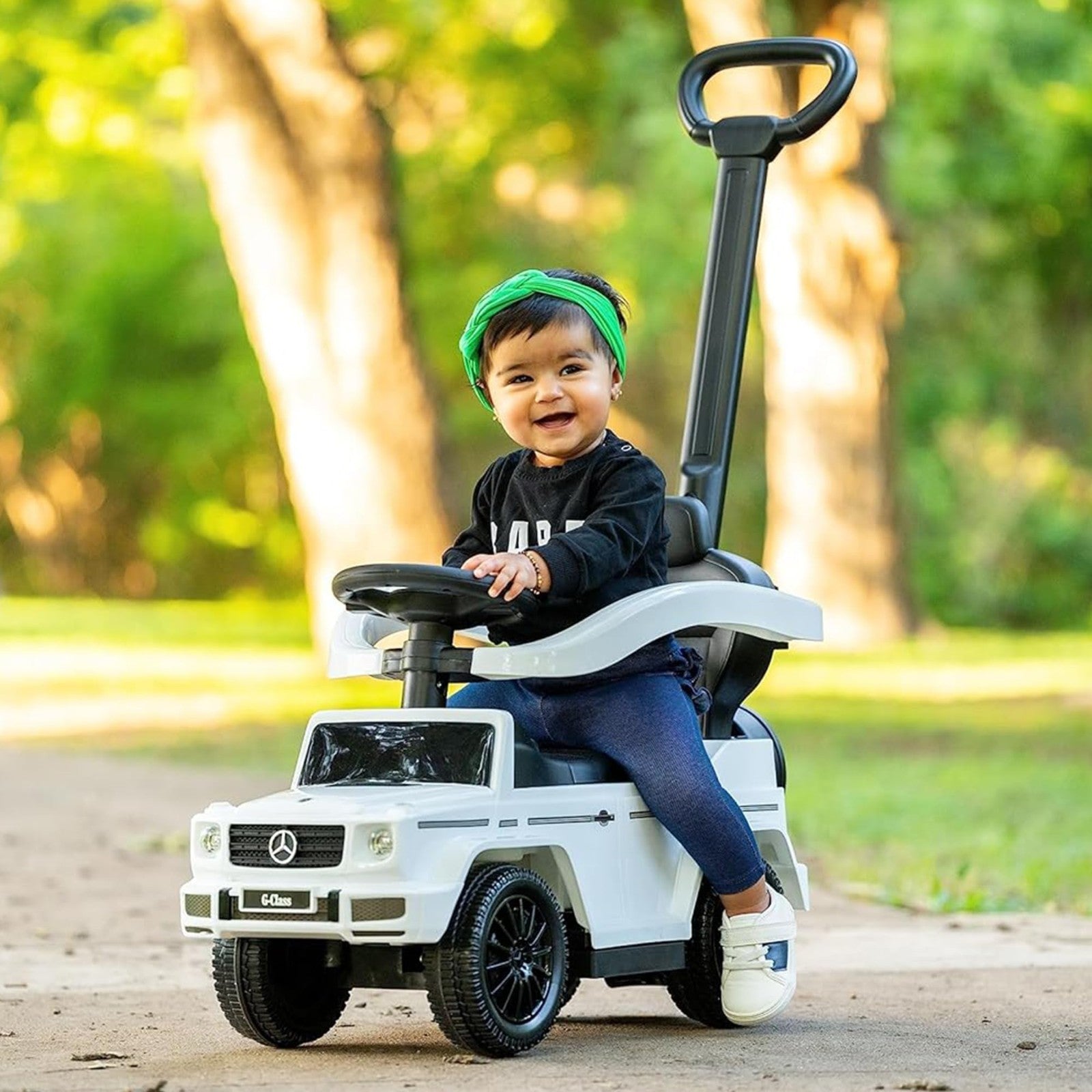 Kids Ride-On Car Stroller Mercedes G-Wagon for Toddlers 1-3, Music & Horn, White4