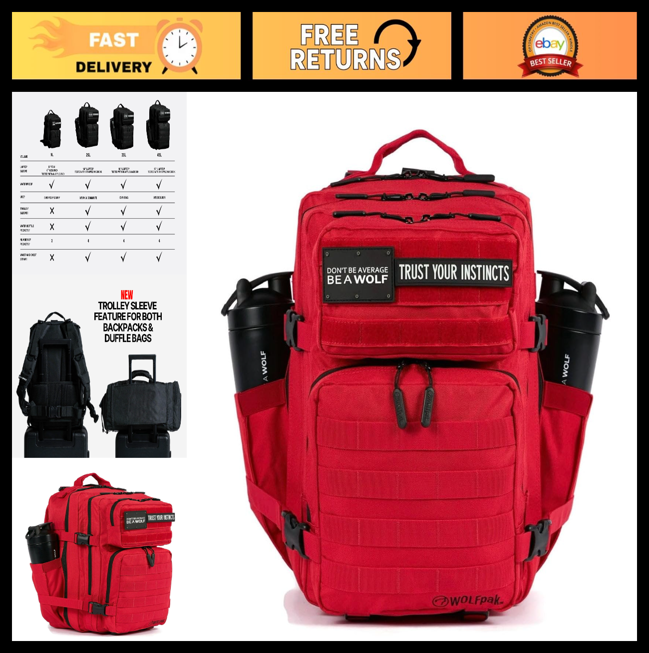 Durable 35L Waterproof Gym Backpack   MOLLE Webbing, Laptop Pocket, 1000D Oxford0