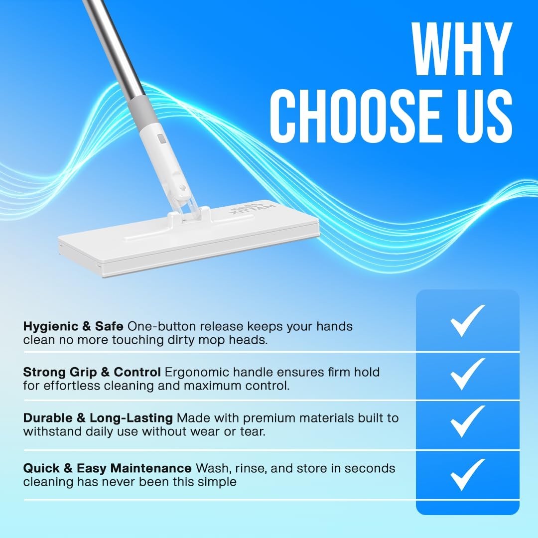 Durable Sweep & Mop Kit for Hardwood, Tile, Marble & Laminate Floors - 10 Dry Cl8