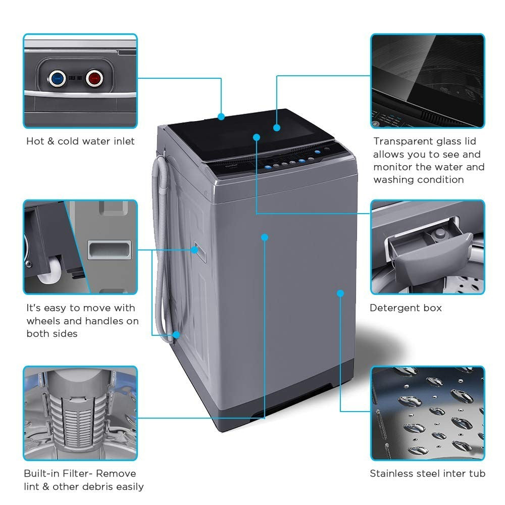 Portable 1.6 Cu.ft Compact Washing Machine, 11lbs Capacity, Fully Automatic, 6 W3