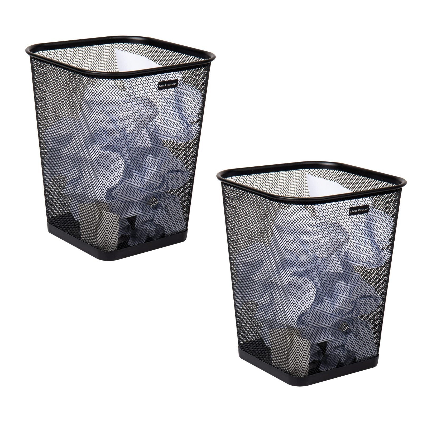 Square Metal Mesh Trash Can Set of 2 - Office Waste Paper Basket, Black 9.751