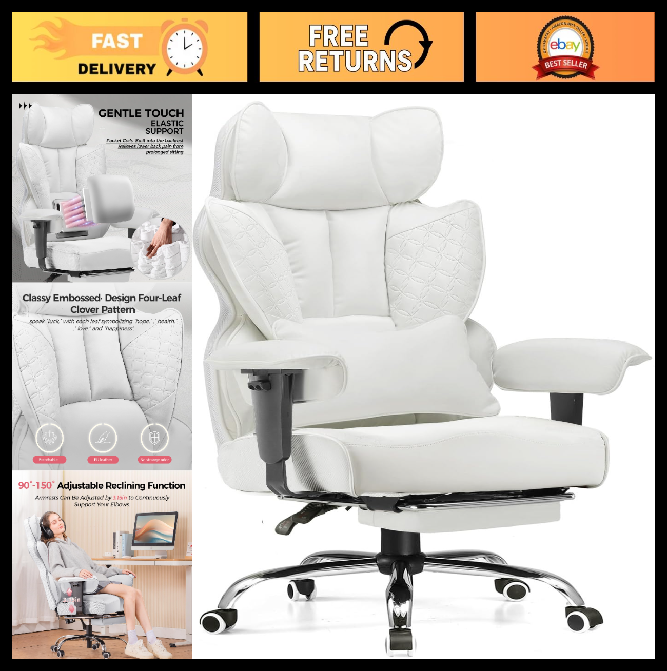 Heavy Duty Gaming Chair 400lbs, Ergonomic Office Chair with Foot Rest, Lumbar Su0