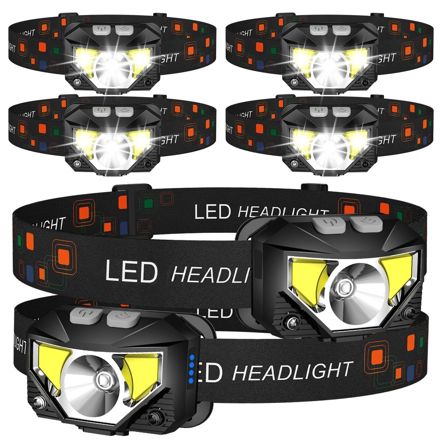 Ultra Bright LED Headlamp Flashlight 6 Pack, Rechargeable, Waterproof, 8 Modes f1