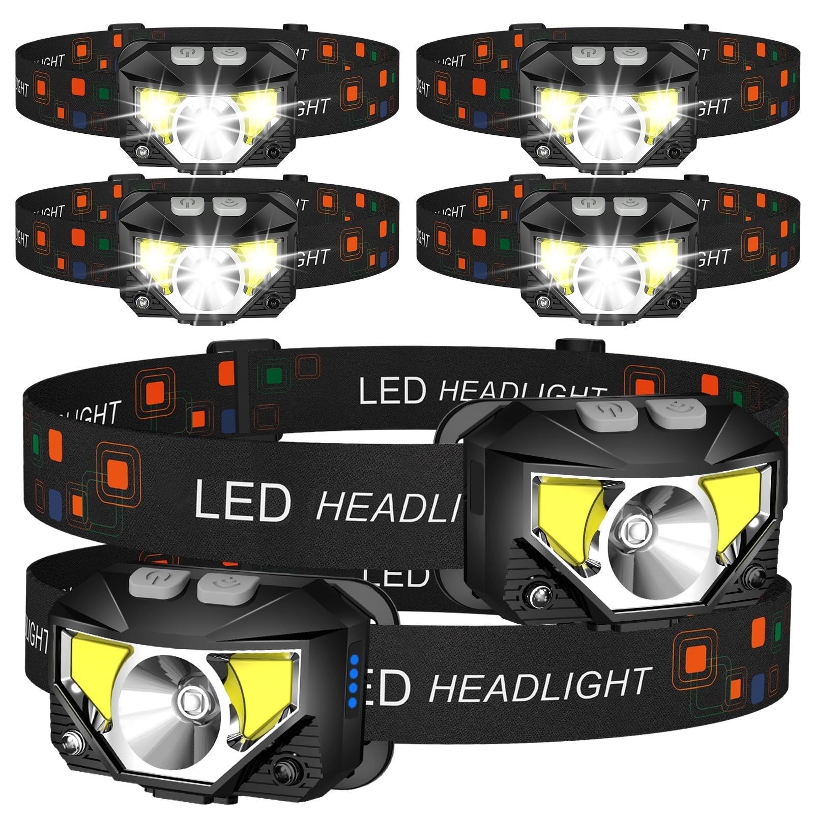 Ultra Bright LED Headlamp Flashlight 6 Pack, Rechargeable, Waterproof, 8 Modes f1