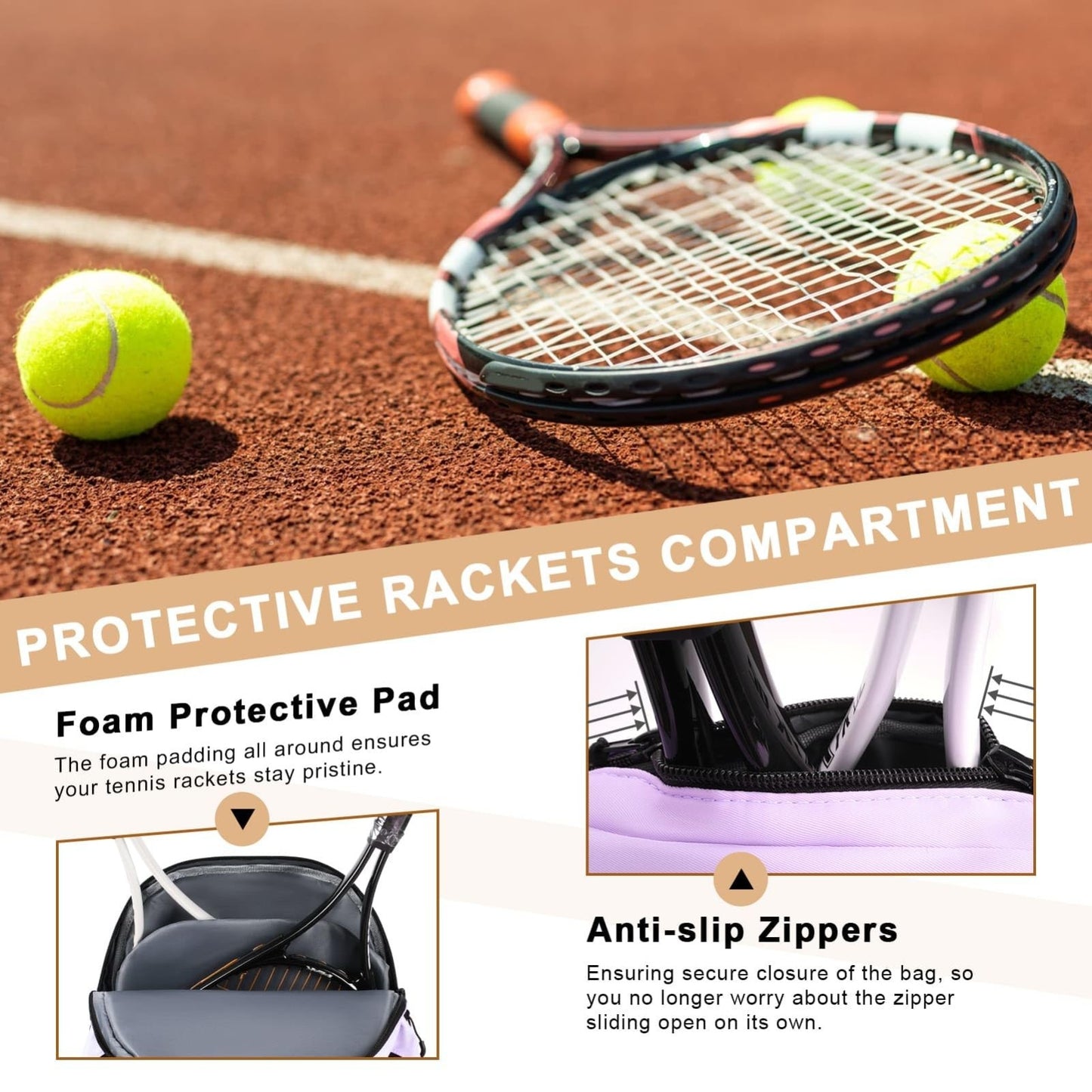 Tennis Bag for 2 Rackets, Professional Women's Tennis Backpack with Shoe Compart2