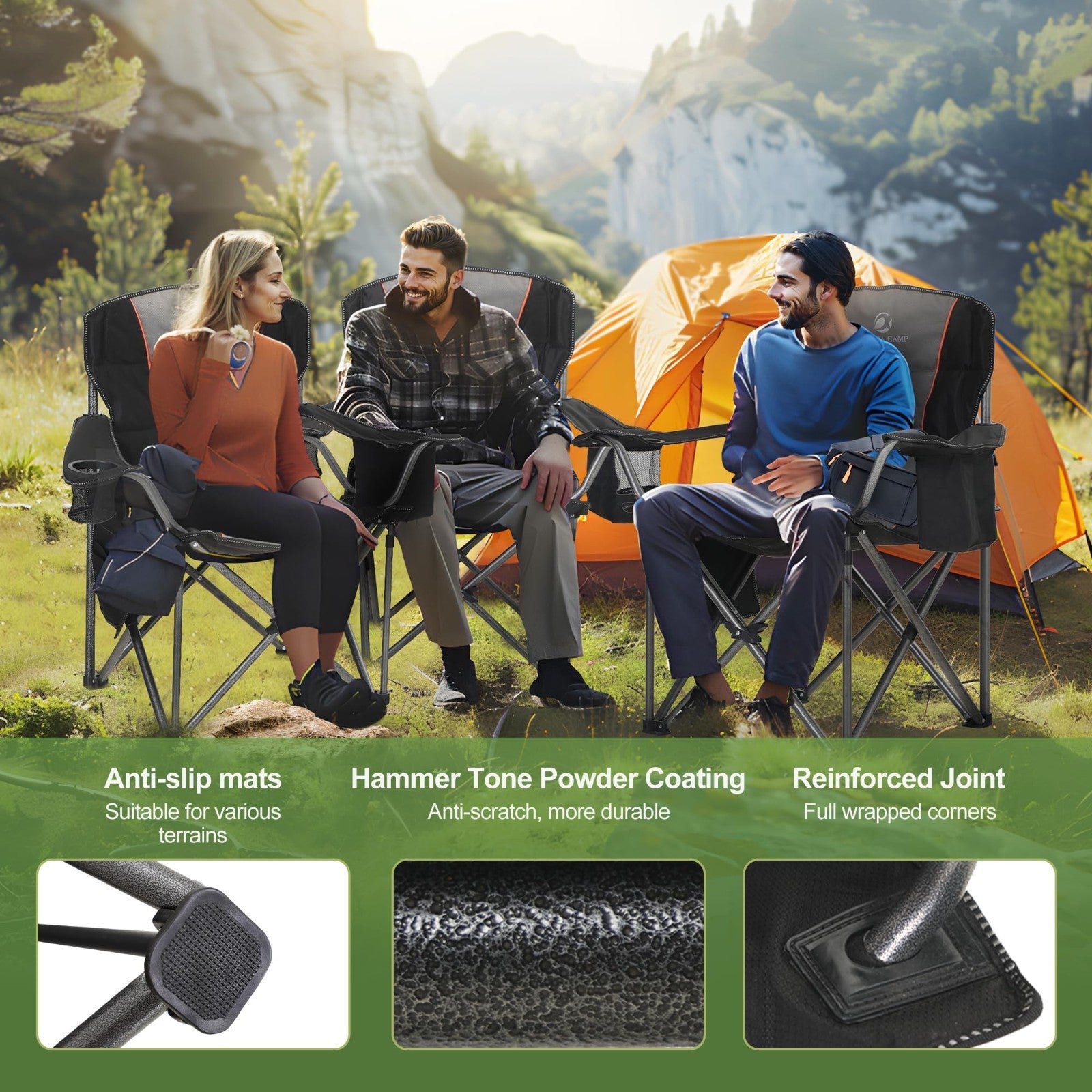 Oversized Heavy Duty Folding Camping Chair - Padded, Cup Holder, 450 lbs Capacit6