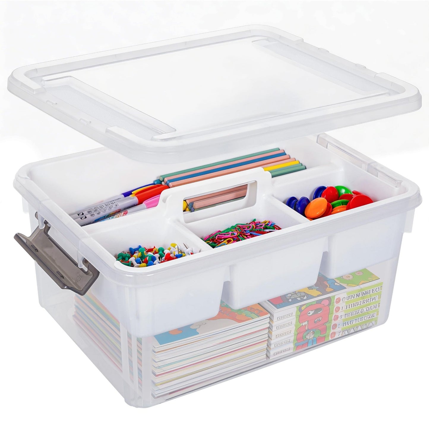 17 QT Clear Craft Organizer Storage Box with Tray, Art Supplies & Craft Storage0