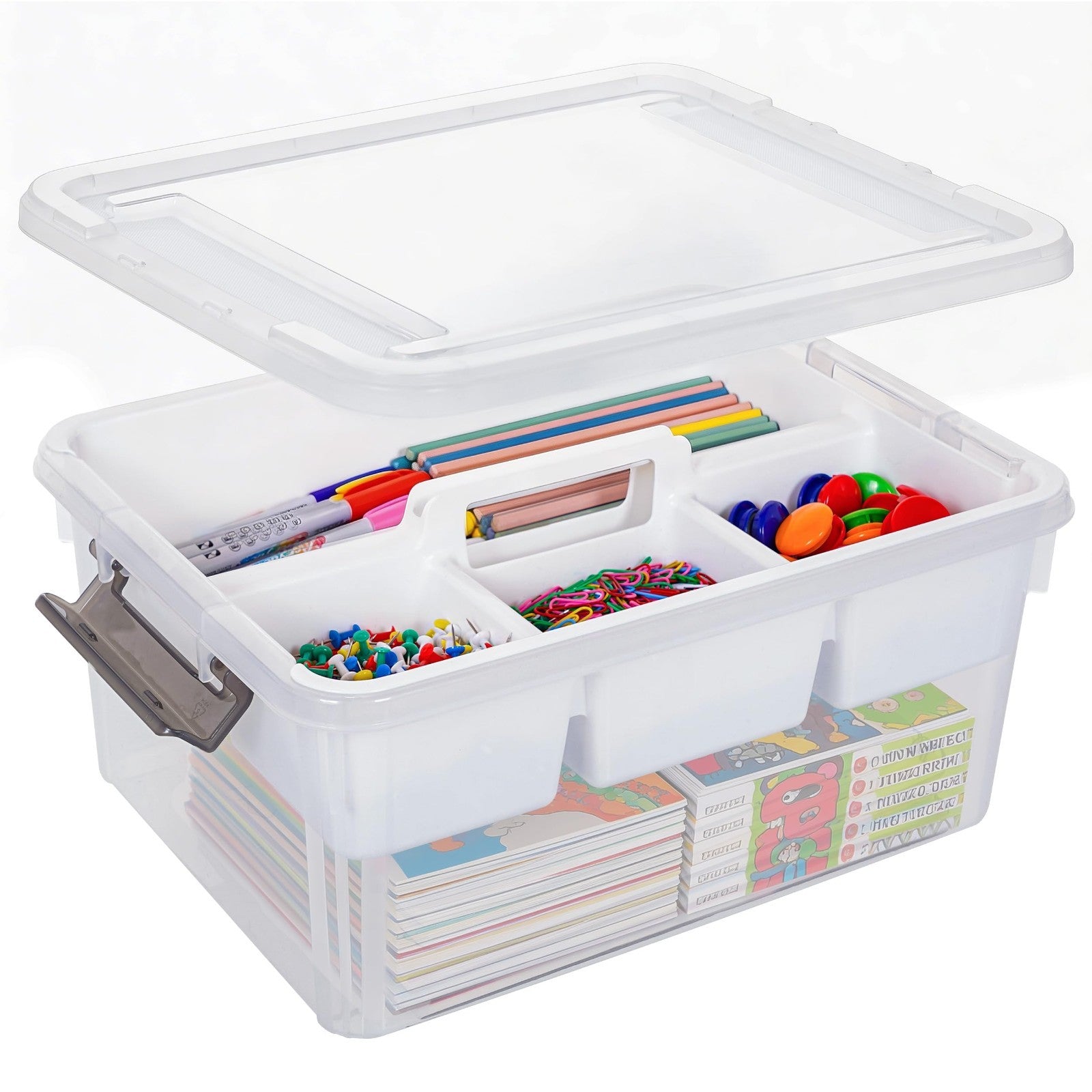 17 QT Clear Craft Organizer Storage Box with Tray, Art Supplies & Craft Storage0