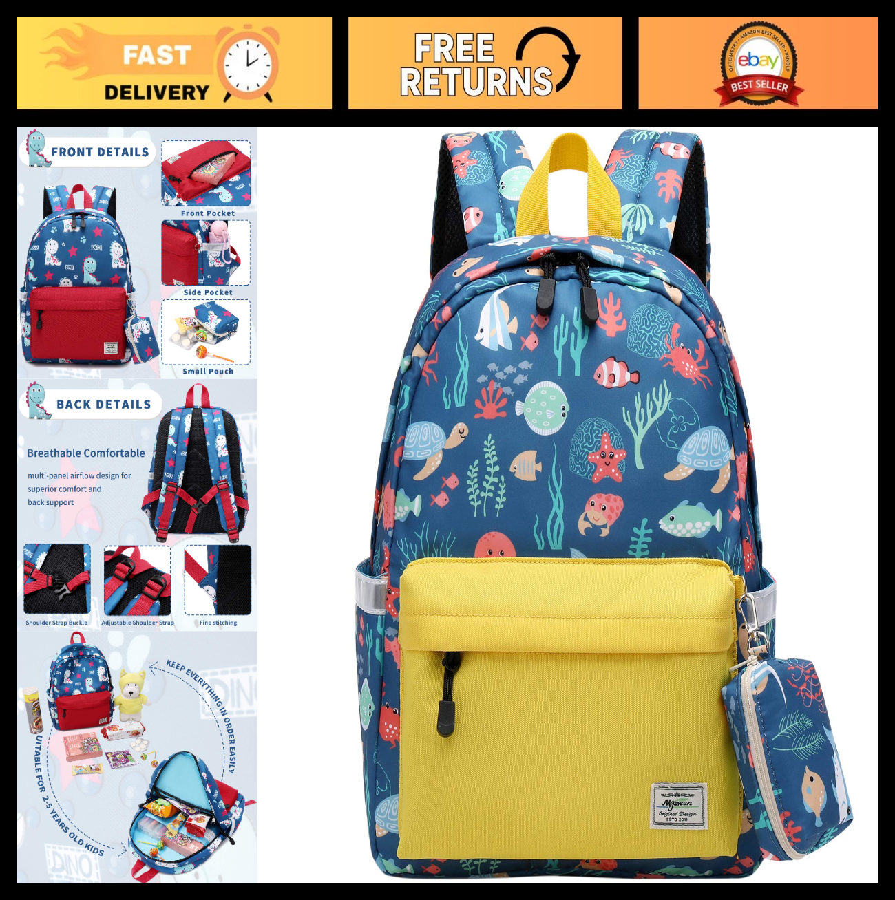 Kids Toddler Backpack with Chest Strap   Durable, Lightweight, Adjustable Design0