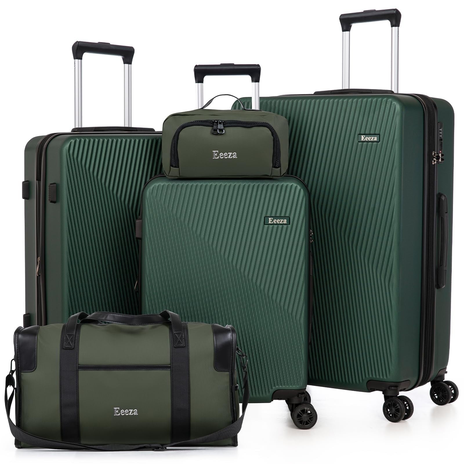 5-Piece Green Hardshell Luggage Set 20/24/28" - ABS Hard Case, Removable Wheels,1